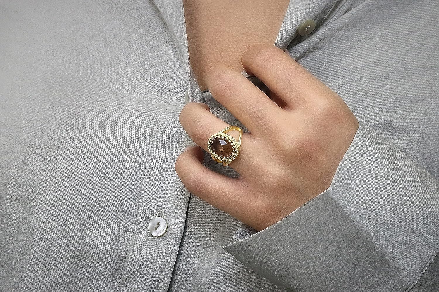 Unique Protection Quartz Ring - Smoky Quartz in 14k Gold-filled Ring - Smoky Quartz Jewelry Handmade by Artisans - Women Jewelry for Parties, Birthdays, Casual Wear - with Fancy Box