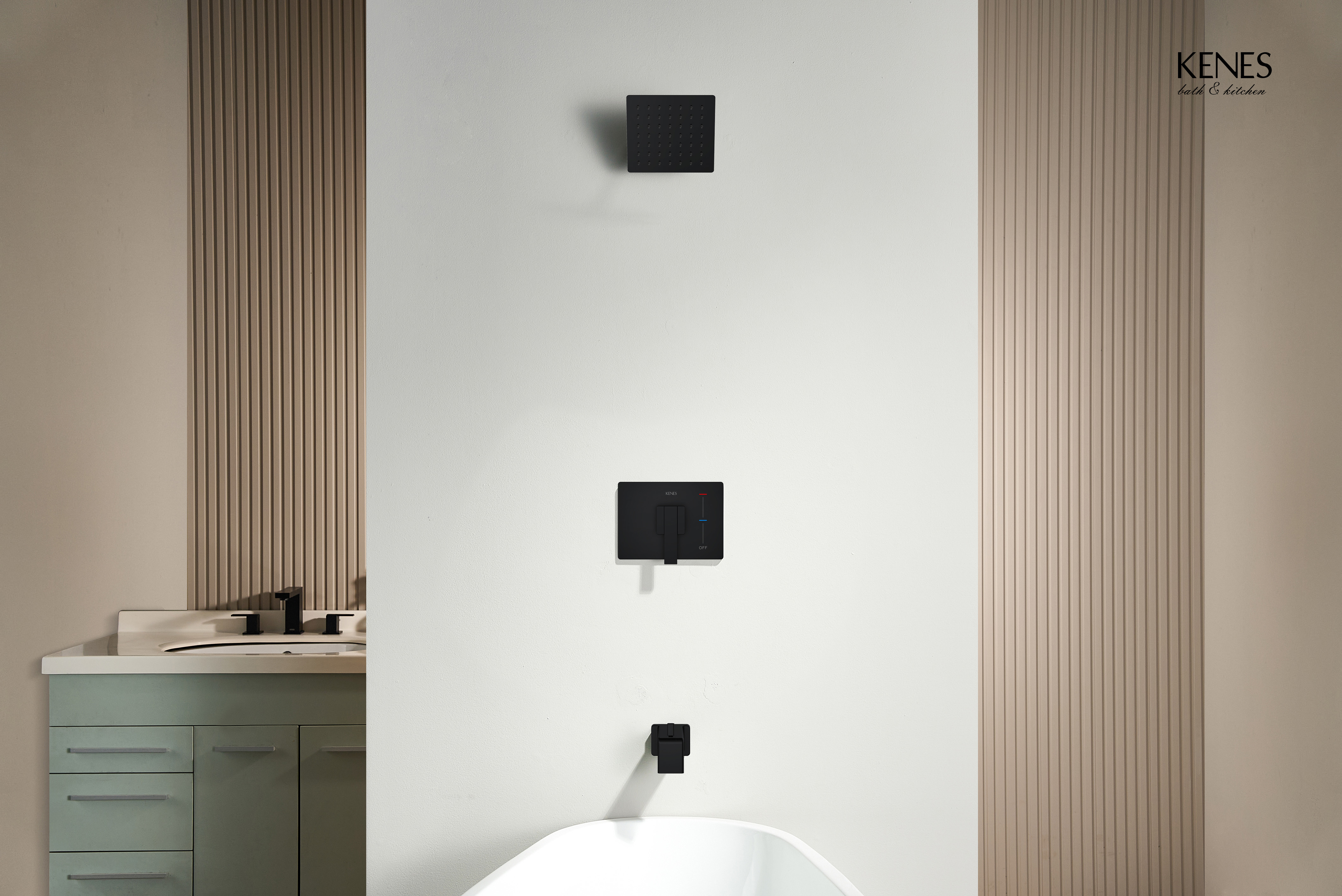 KENES Tub Shower Faucet Set Complete, Matte Black Tub and Shower