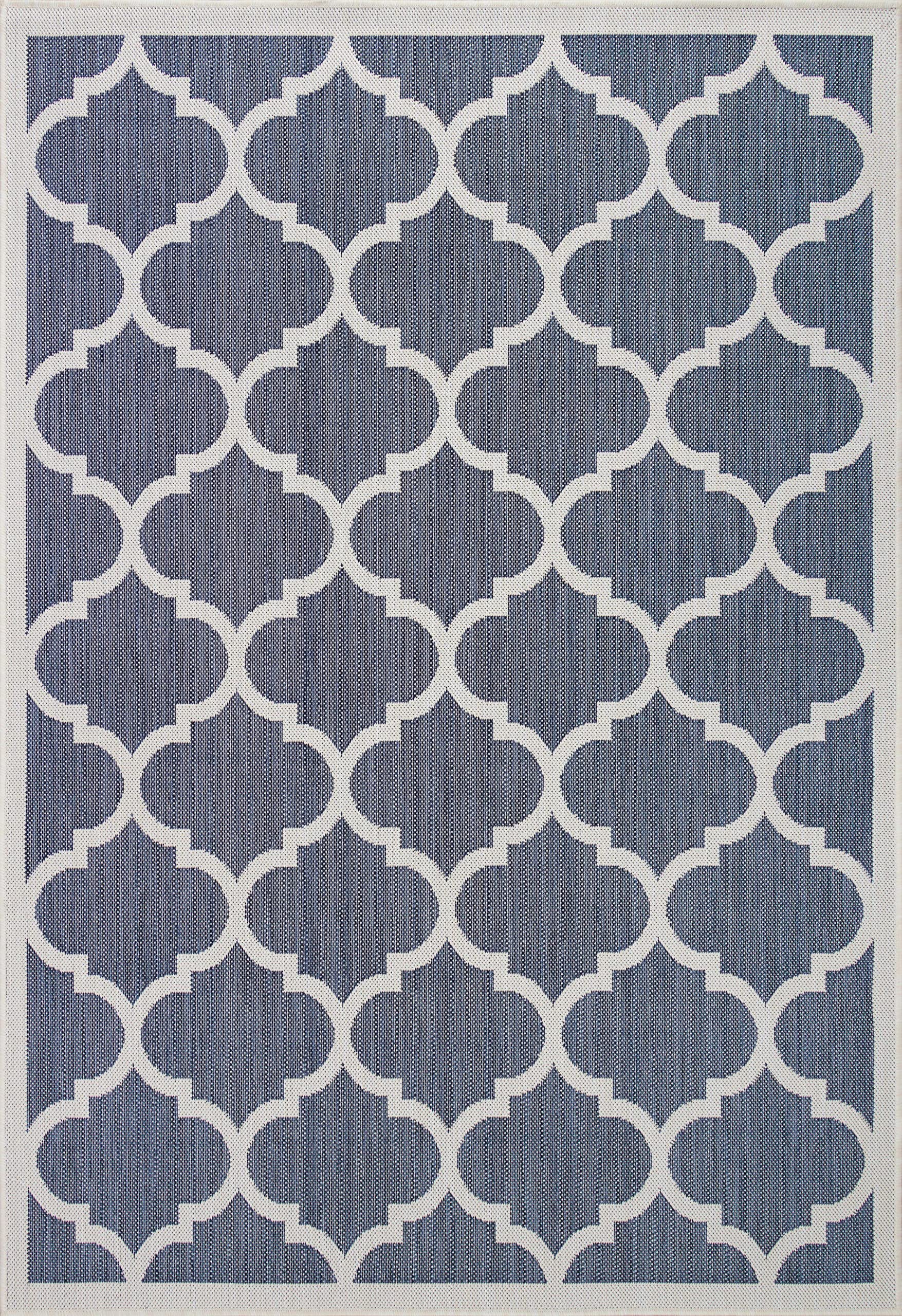 Adiva Rugs Outdoor Indoor Area Rug, Weather Resistant, Easy to Clean, Stain Resistant Floor Mat for Dining Room, Backyard, Deck, Patio (Navy Weiss, 7'10" x 10')