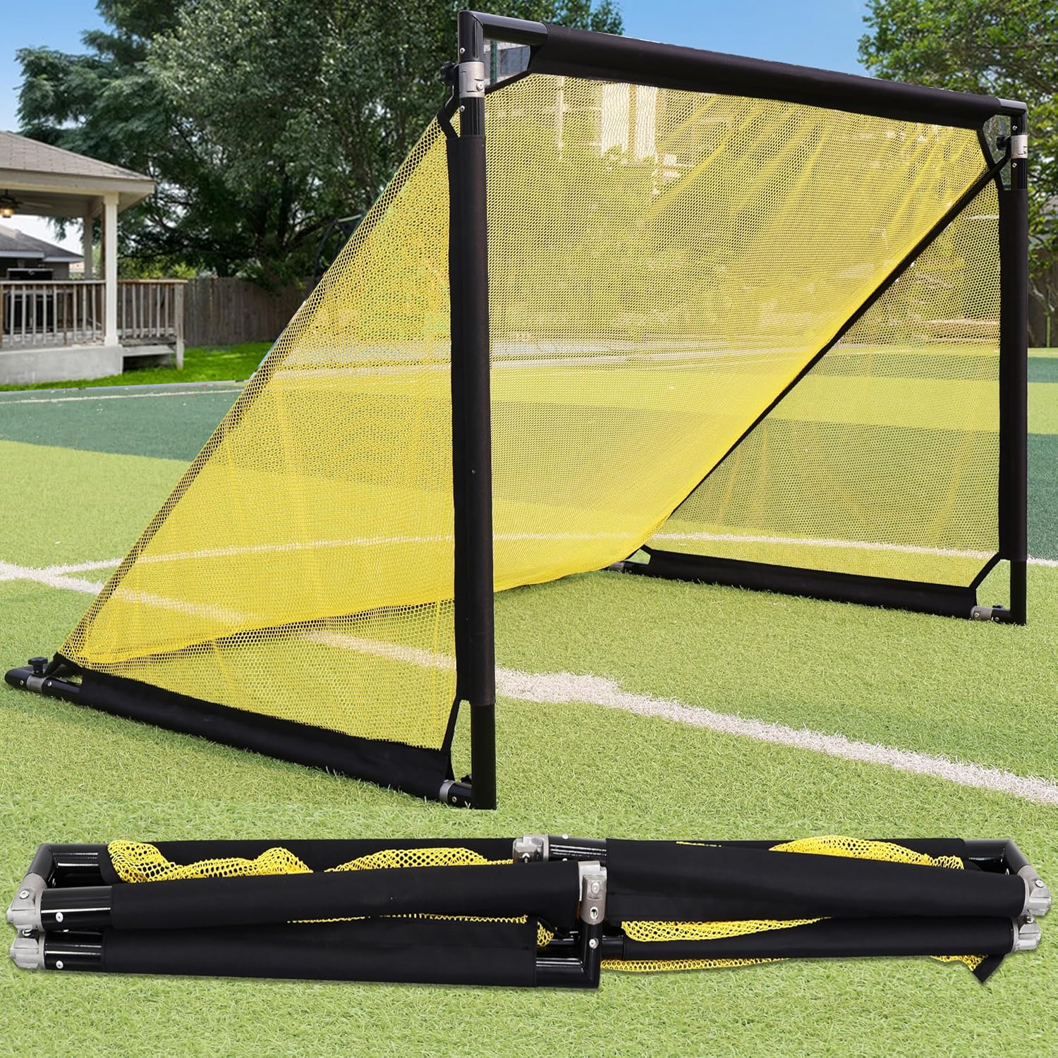 Patented Soccer Goal Portable Soccer net Aluminum Football Goal,Size 4×2.5/5×3/6×3, Foldable Soccer Training Equipment for Home Club and Backyard 6'×3' Foldable-Orange