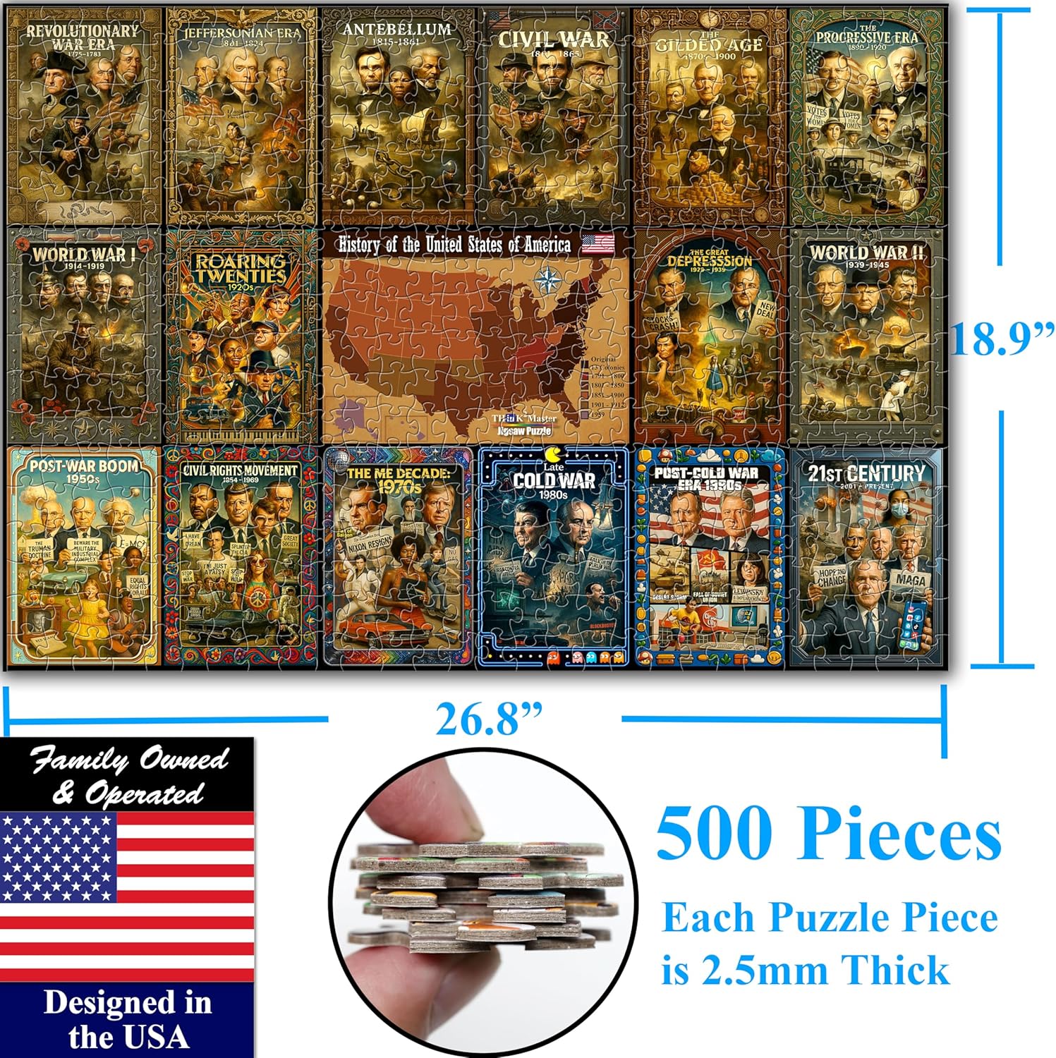 Think2Master History of the United States 500 Pieces Large Format Jigsaw Puzzle: 13+, Teens, Adults & Families. Great Gift. Presidents, Key Events & ERAS from 1776 to Today. Size: 26.8” X 18.9”