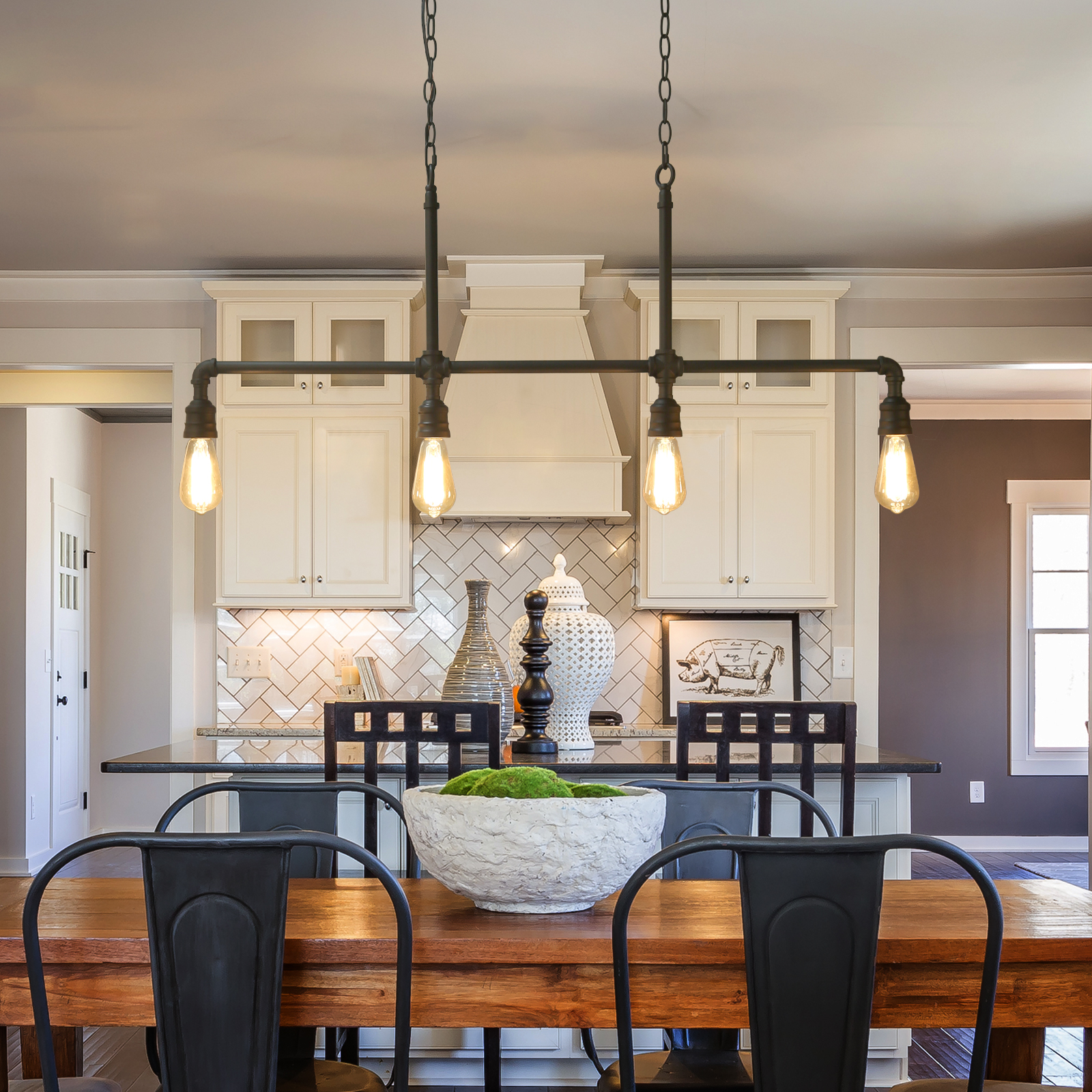 LOG BARN Pendant Lighting for Kitchen Island, 4Light Farmhouse