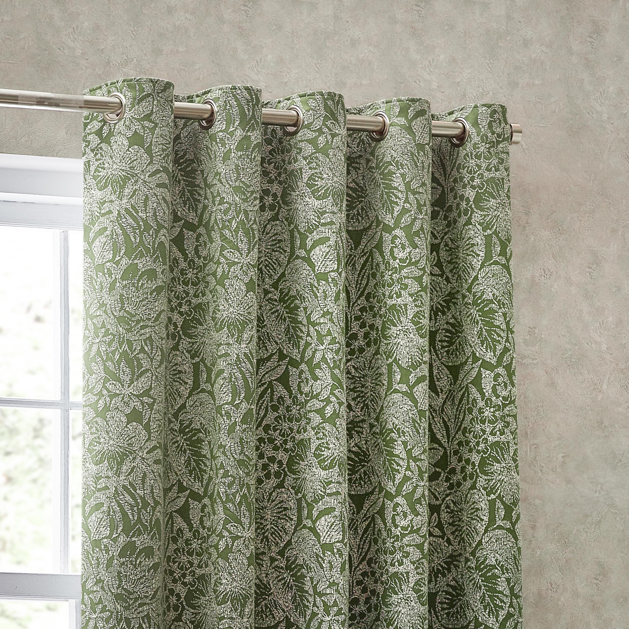 furn. Wylder Nature Bali Botanical Jacquard Eyelet Curtains, Olive, W 66.1" x L 53.9" (1 Panels) - Image 3