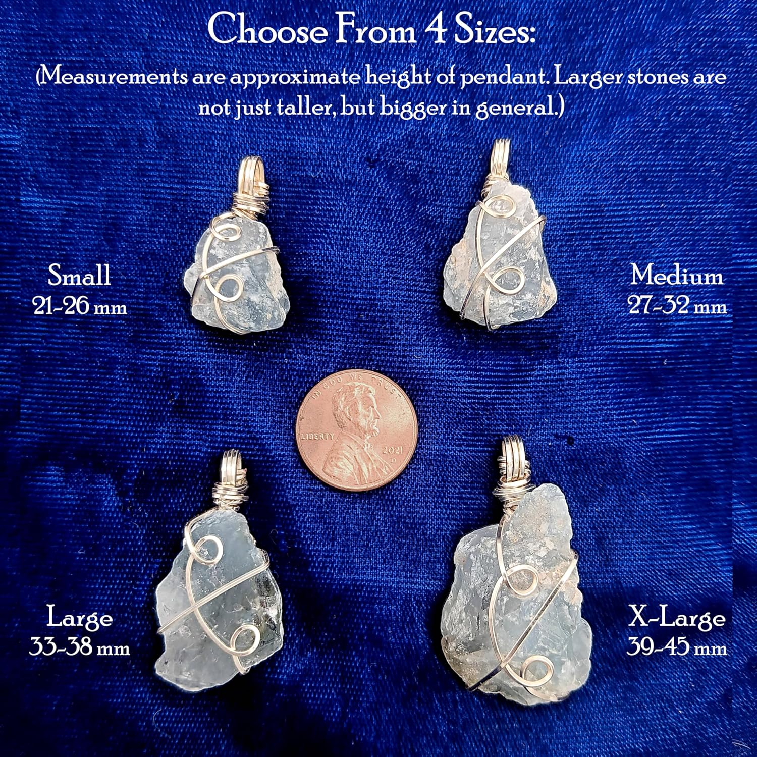 Woot & Hammy Silver Wire Wrapped Raw Blue Celestite Crystal Pendant Necklace, Swirl Design, Comes With 20" (51 cm) Silver-Plated Chain (S)