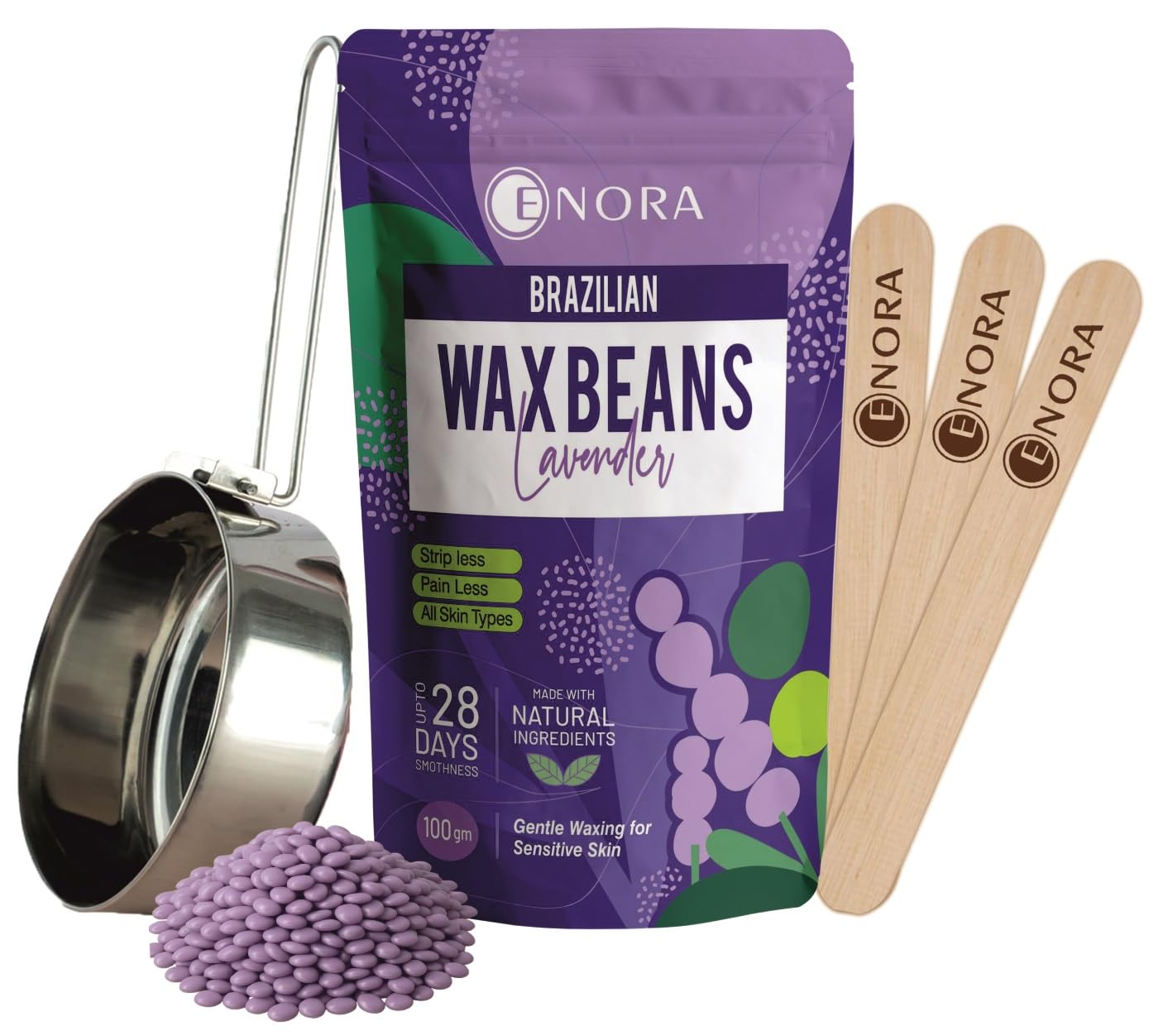ENORA Brazilian Face Wax/Katori Wax for Women (100g) | India’s 1st Liposoluble Stripless Wax | Pan with Handle & Spatula | Natural Ingredients | For Upper Lips, Chin, Cheeks & Hairline (100 Gram, LAVENDER)