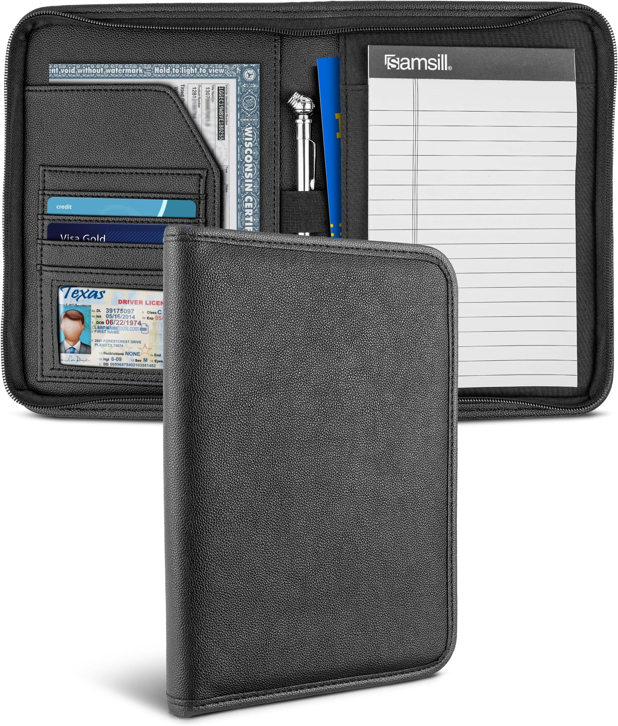 Samsill Glove Box Organizer, Compact 7.25 x 10 inches, Zipper Car Organizer - Owner's Manual, Car Document Holder, Black