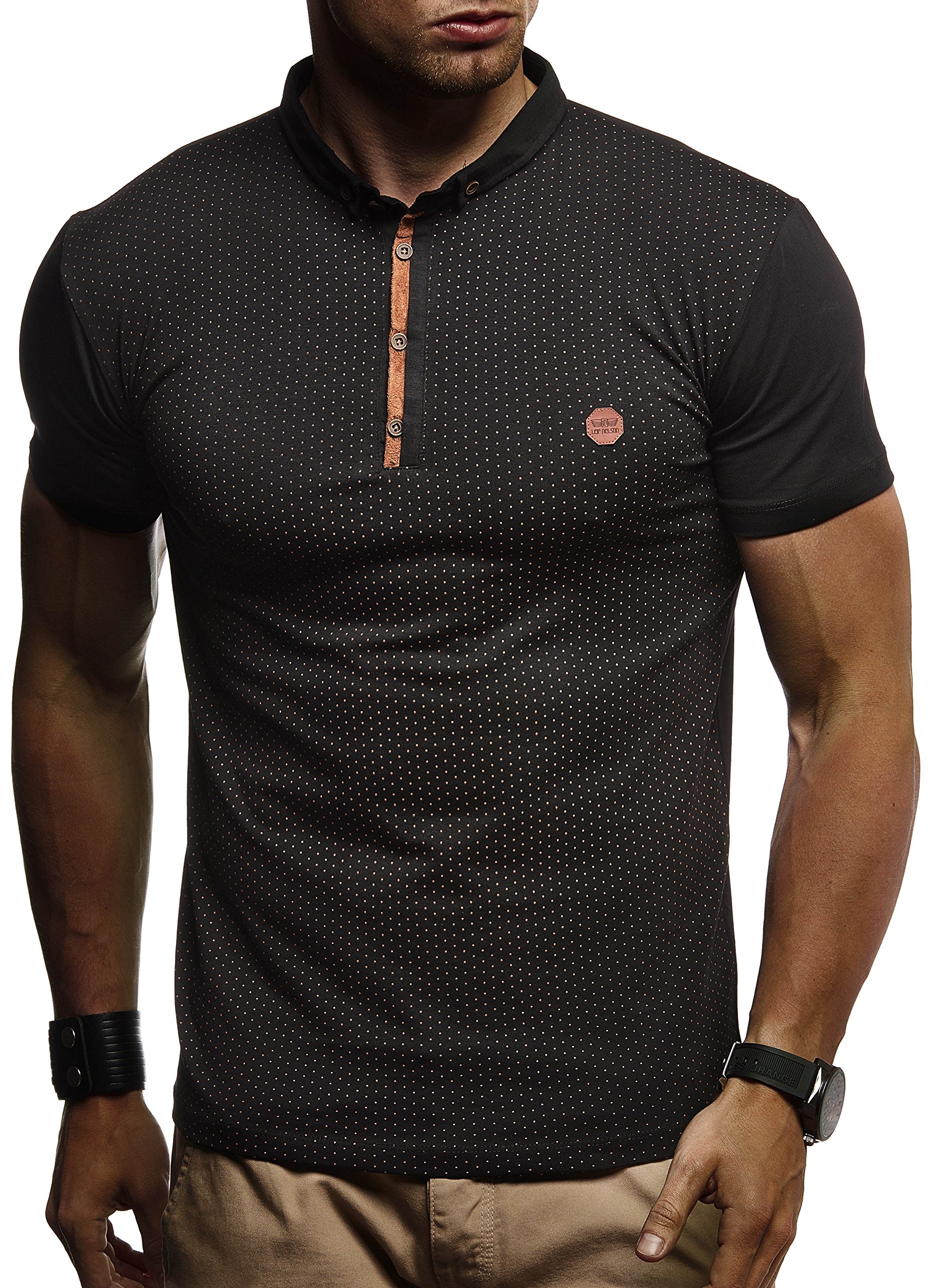 Leif Nelson LN1295 Men's Summer Polo Shirt, Collar, Slim Fit, Cotton Blend, Basic Black, Long-Sleeved Sweatshirt, Short-Sleeved White, Long