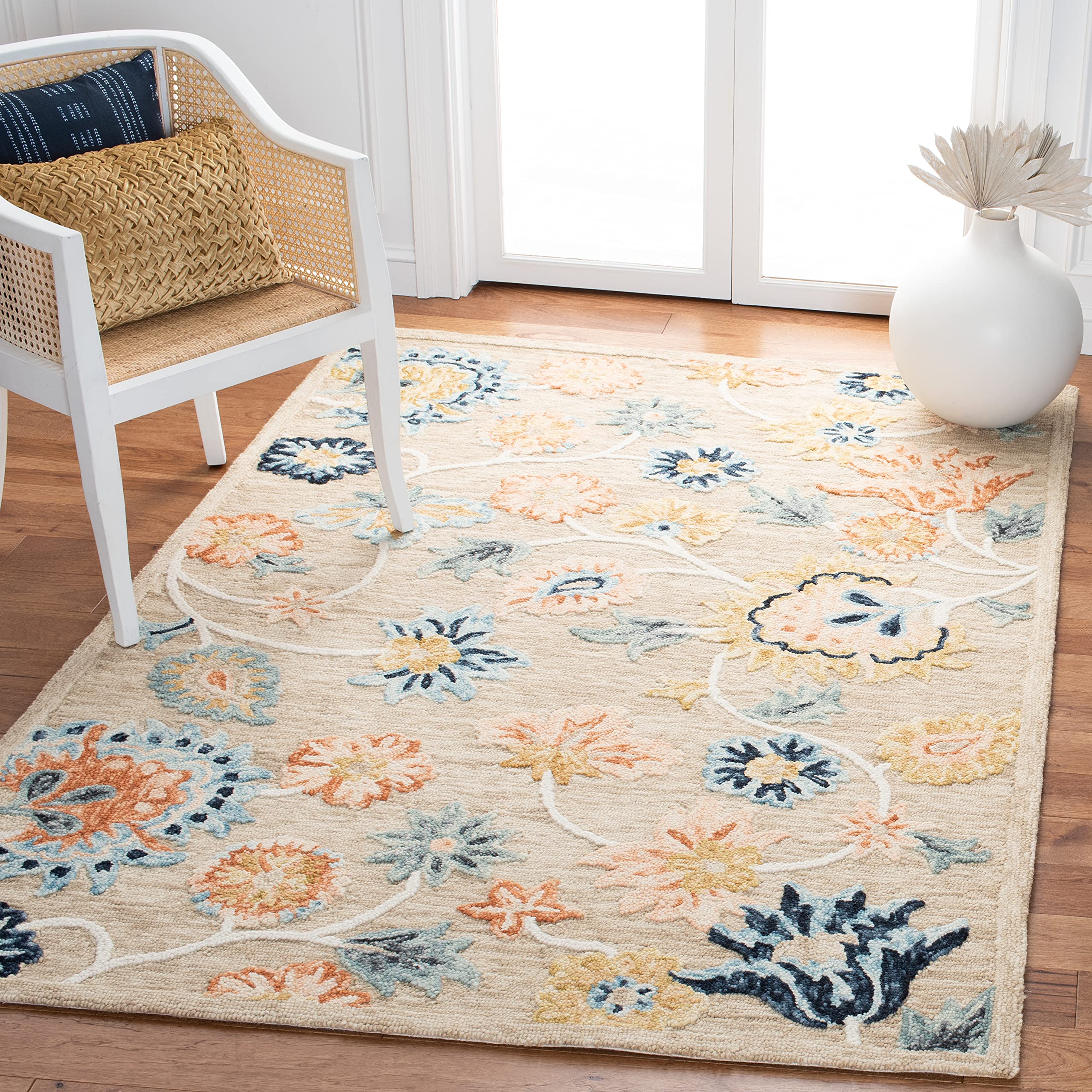 SAFAVIEH Metro Collection 5' x 8' BeigeBlue MET103B Handmade Premium Wool Living Room Dining Bedroom Area Rug