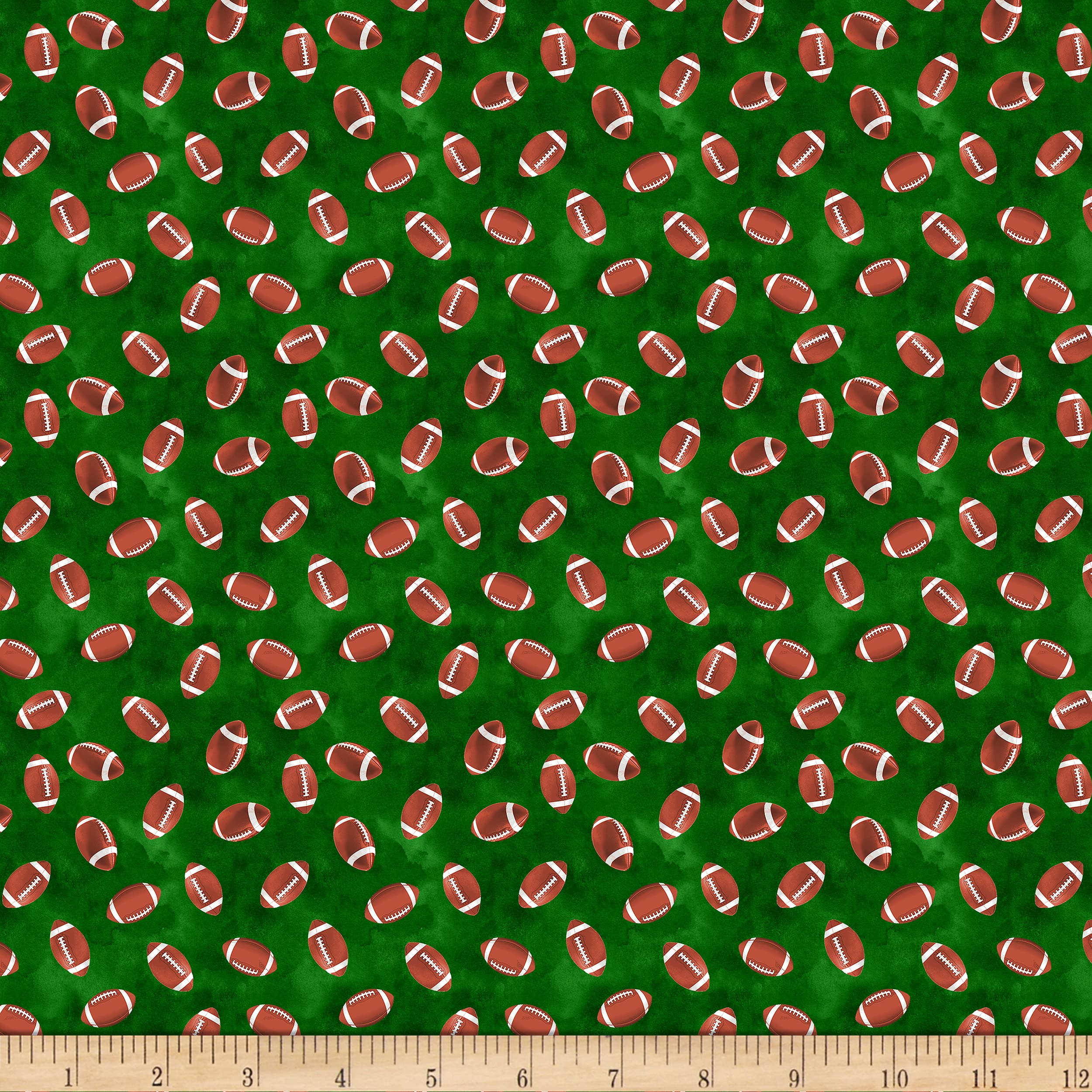 Timeless Treasures Digital Small World Mini Footballs Fabric, Green Yard