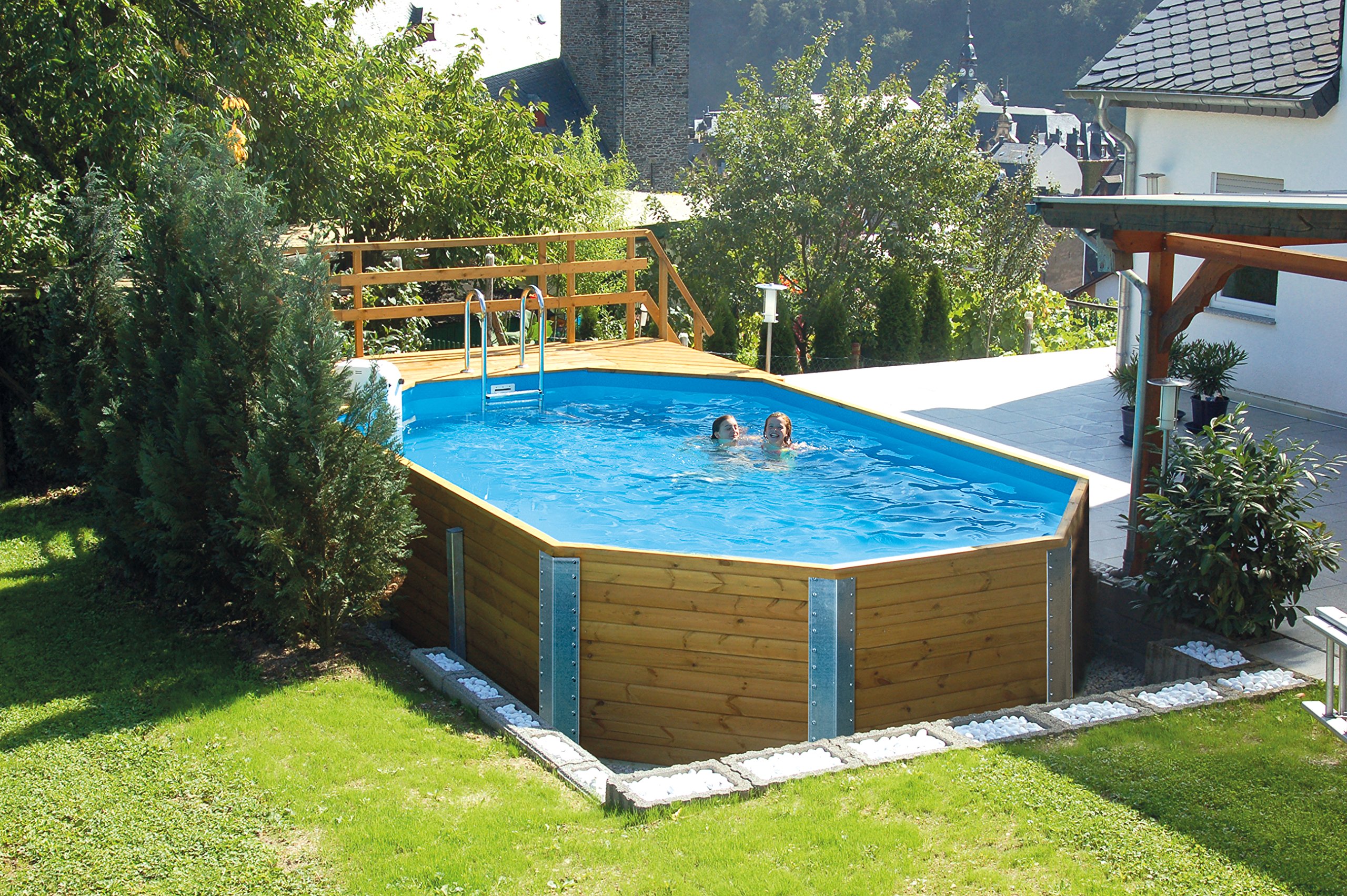 Weka Massivholzpool Alles dabei Pool 376 x 714 x 116 cm + Technikraum