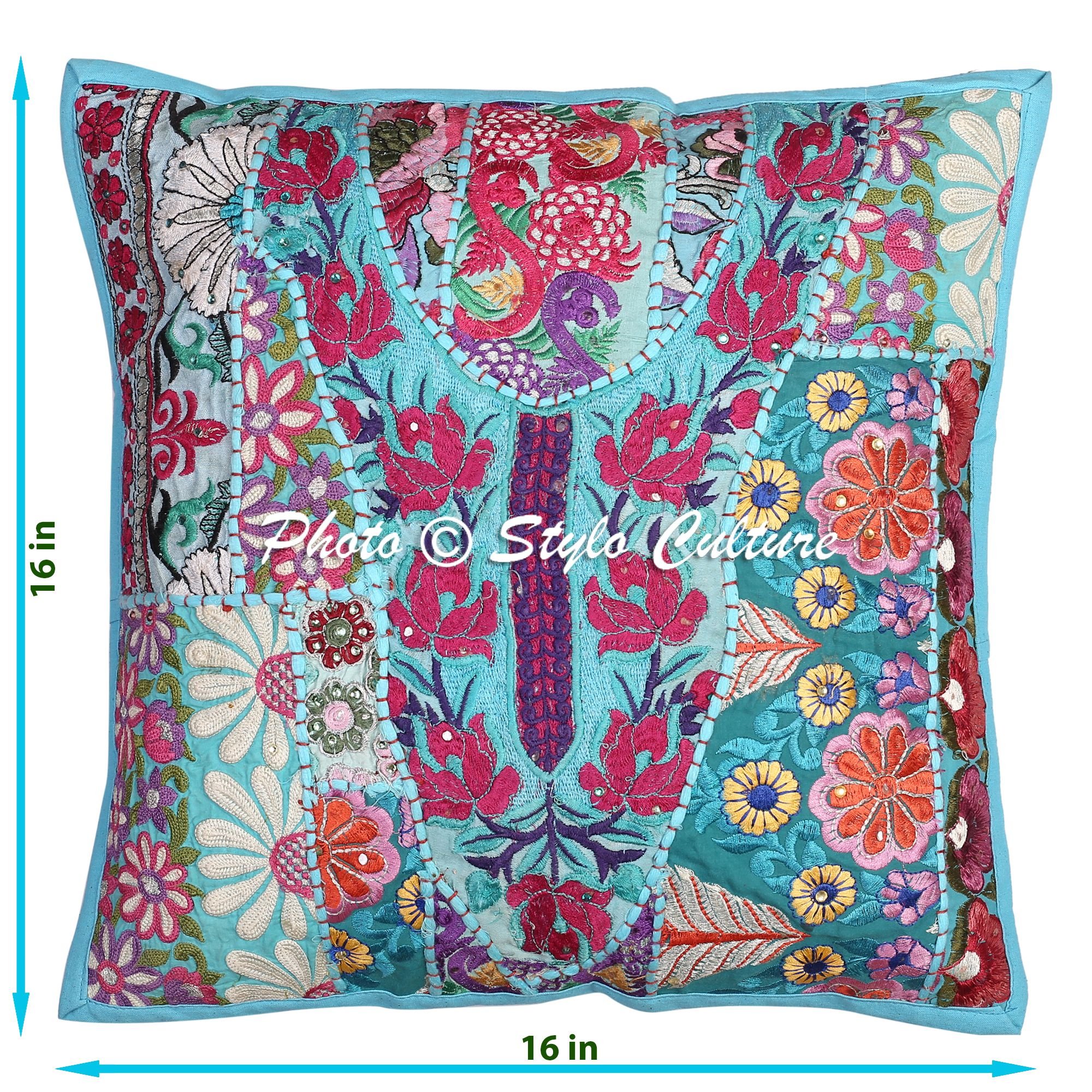 Indio Fundas Almohadones Decorativa 40x40 cm Algodón Abstracto Fundas De Cojines Sofa Turquesa 16x16 Inch Labor De Retazos Cuadrado sobre Funda Cojin Cama - 5 Pcs