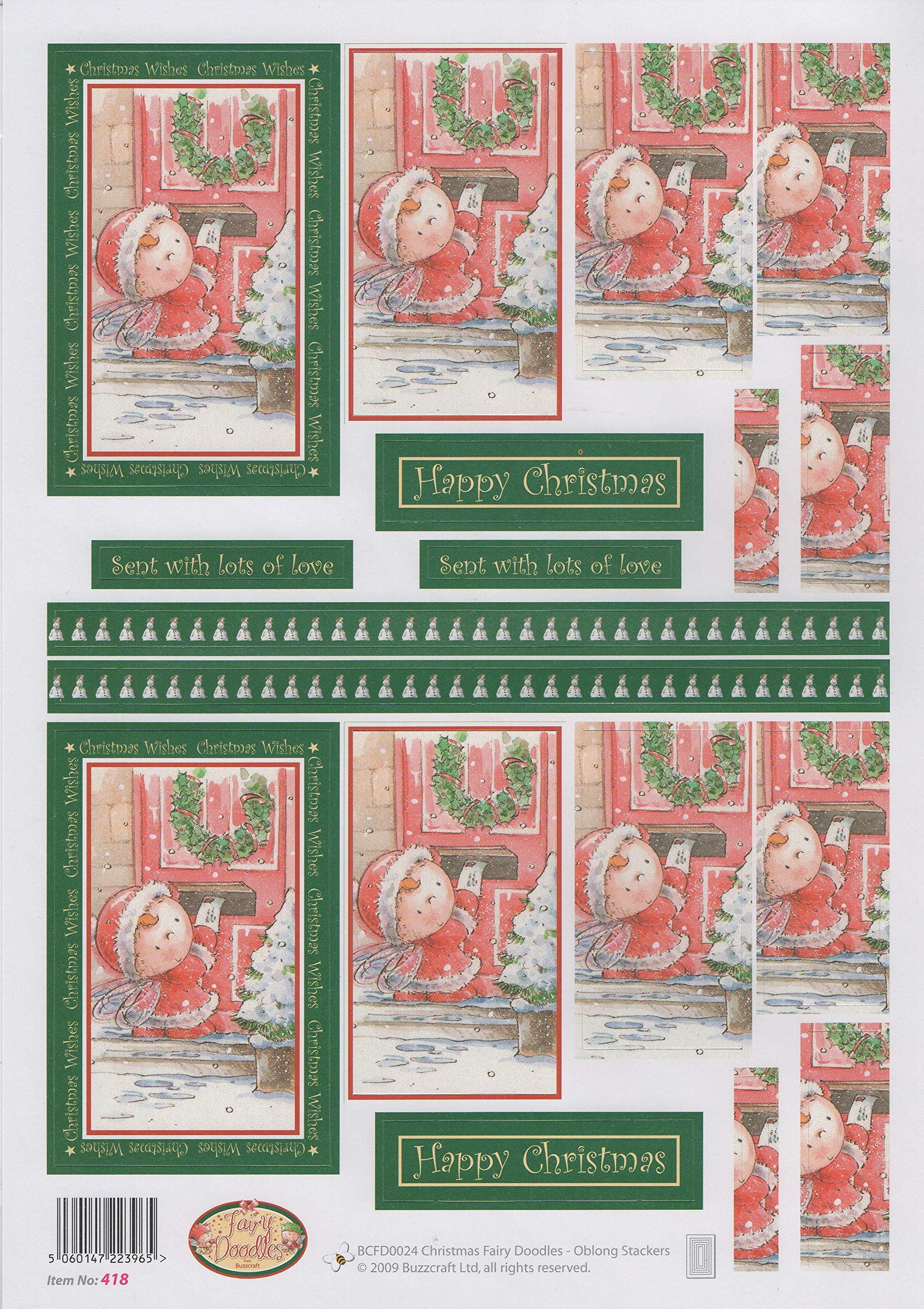 Buzzcraft 3D Die Cut Oblong Stackers Decoupage Sheet - 418 Christmas Fairy Doodles