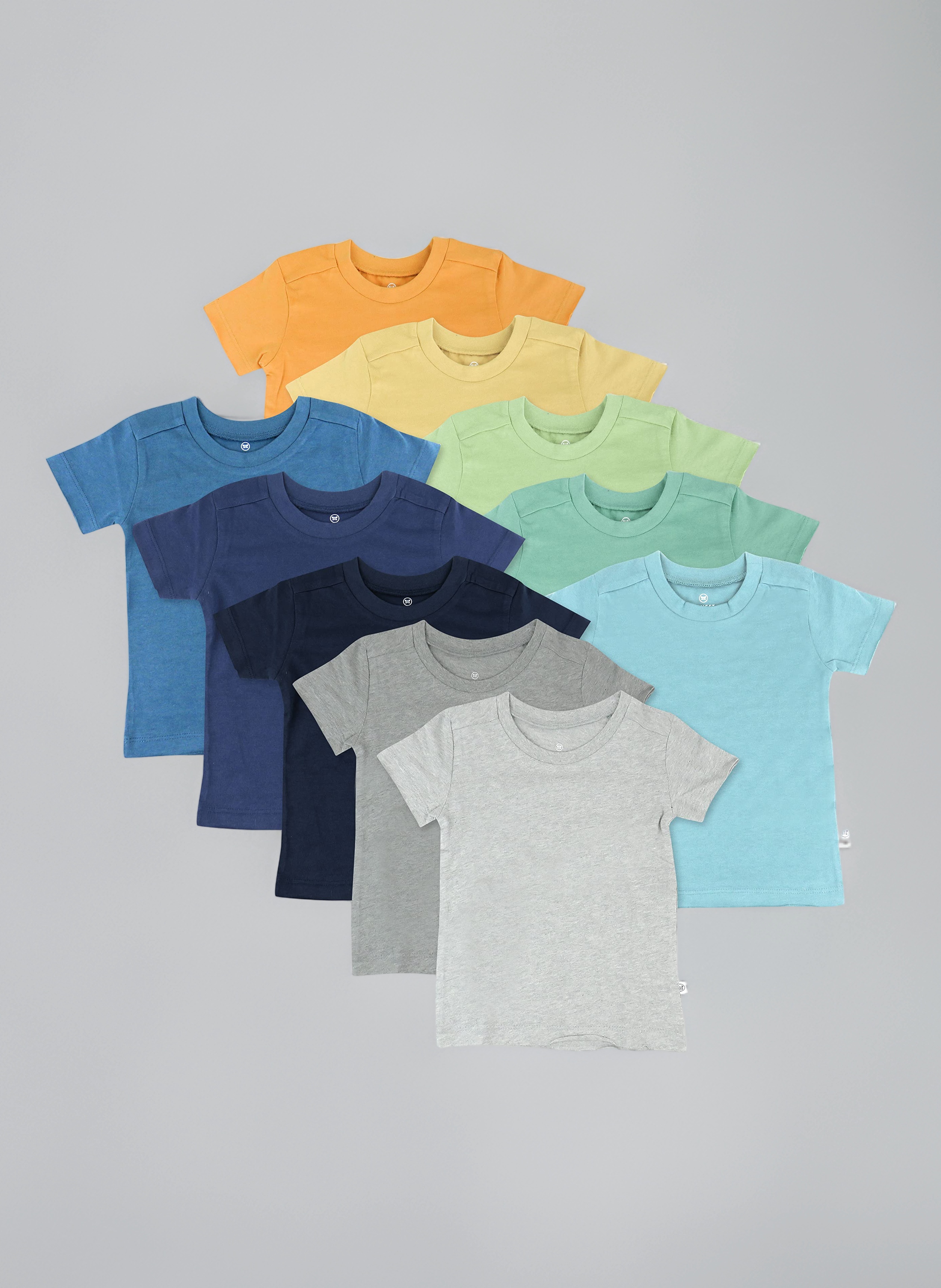 HonestBaby Unisex Kids 10-Pack Short Sleeve T-Shirts 100% Organic Cotton Baby, Toddler, Little Kids, Boys, Girls, Unisex Baby and Toddler T-Shirt Set (Pack of 10)