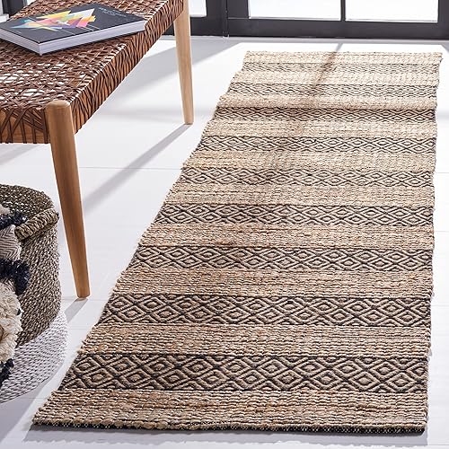SAFAVIEH Natural Fiber Collection NFB653Z - Alfombra de pasillo, 2 pies 3 pulgadas x 8 pies, color negro y natural, hecha a mano, estilo bohemio,