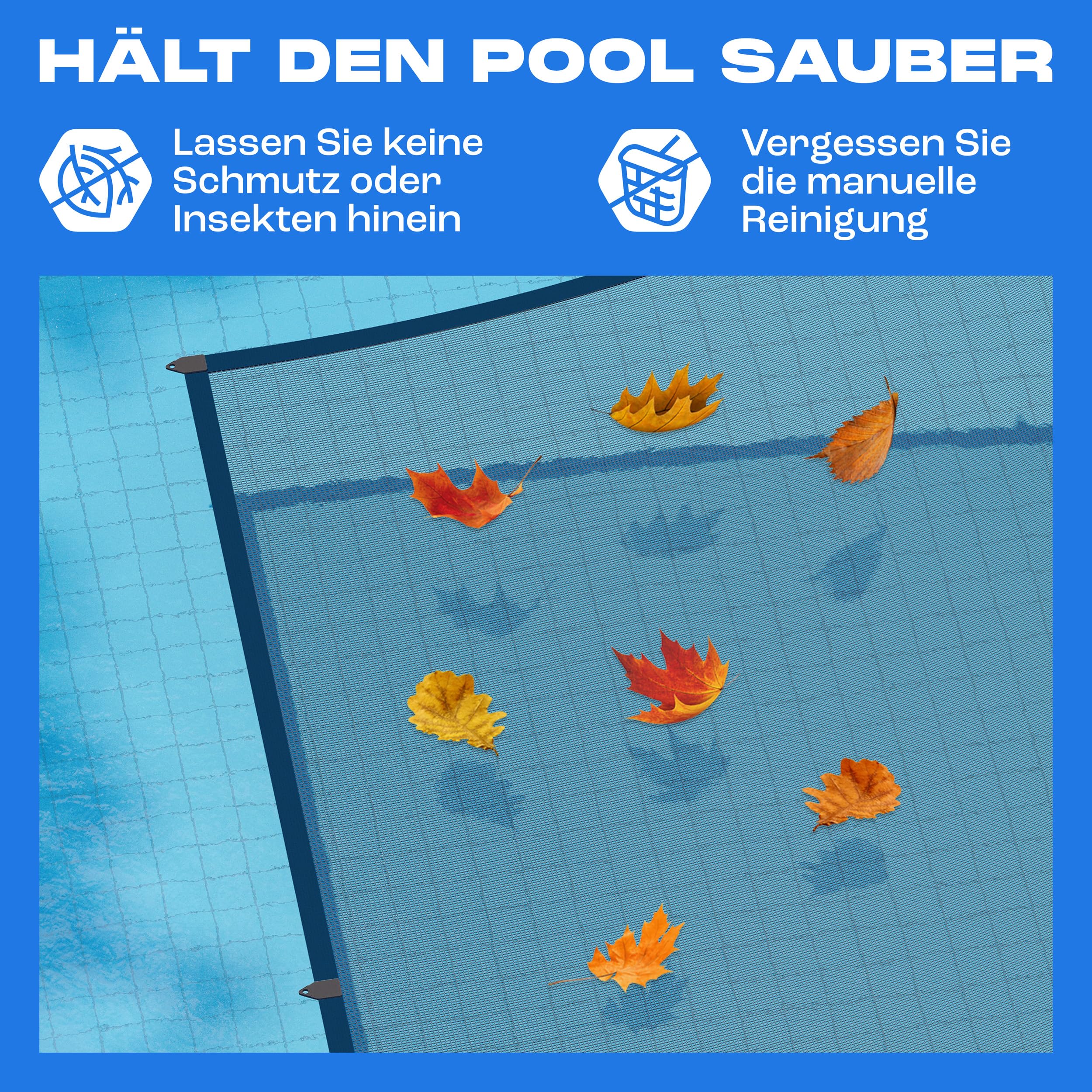 Yankee - Runde Pool Laubschutznetz 850 cm, 0,4 cm Masche, Schutznetz für Aufstellpools, hält Blätter & Schmutz fern, reißfeste Anti-Verstopfungs-Mesh