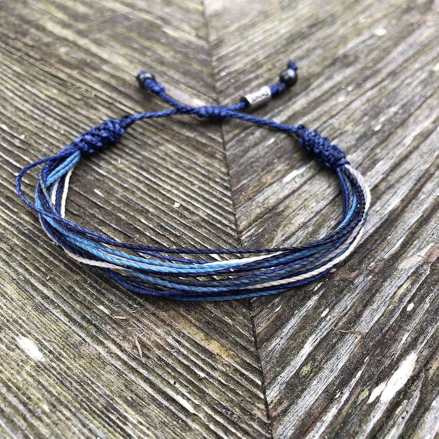 Surfer String Bracelet for Men Blue Gray White w Hematite Stones Handmade Woven Rope Adjustable Gift for Guy by RUMI SUMAQ
