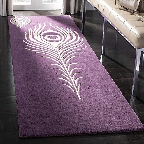 SAFAVIEH Soho Collection SOH704A - Alfombra de pasillo hecha a mano de lana y viscosa de 2 pies 6 pulgadas x 12 pies, color morado y marfil