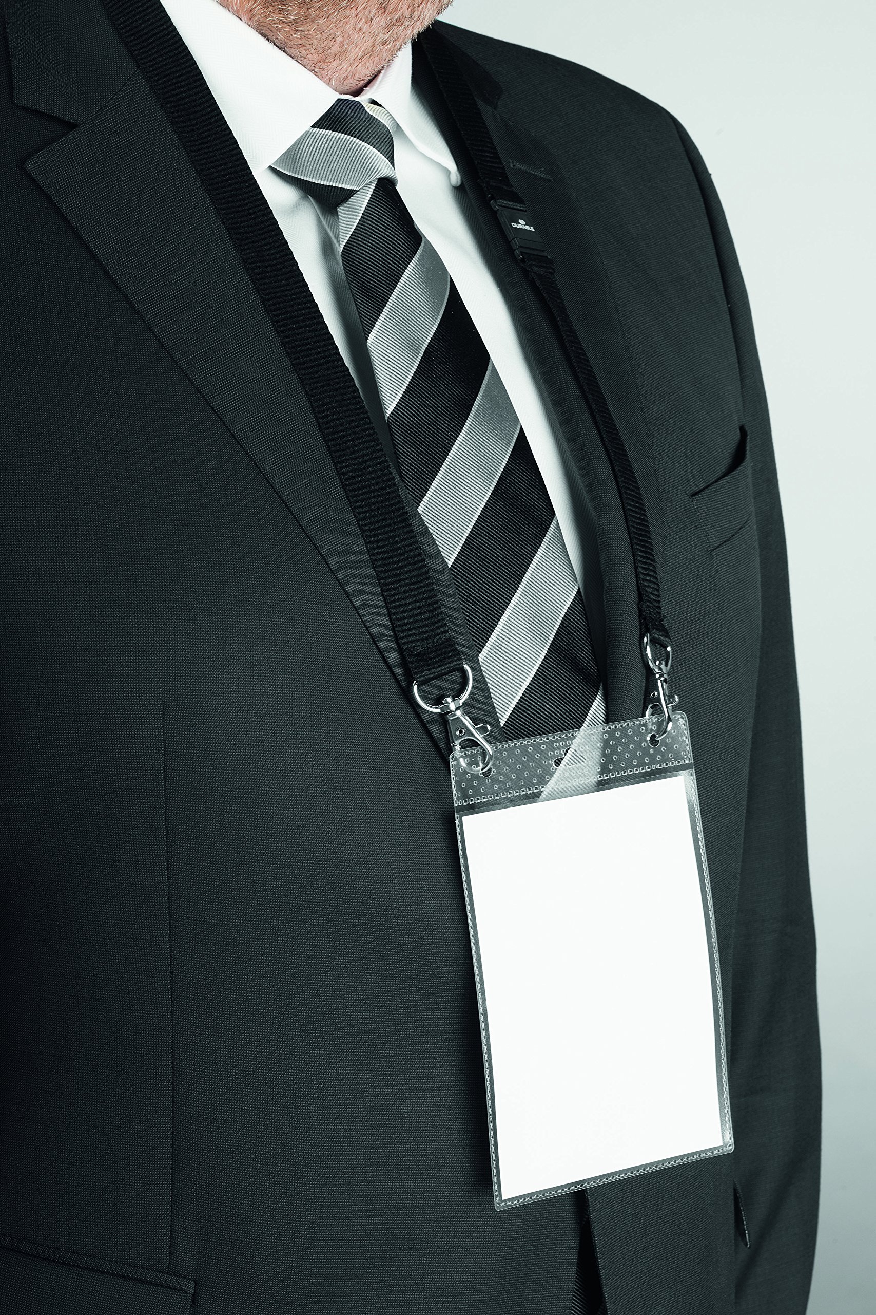 Durable 852501 Pochette Porte-badge Evènement avec Lacet Textile Duo Noir pour Insertion Format A6 148 x 105 mm Plastique Résistant Transparent Boîte de 10