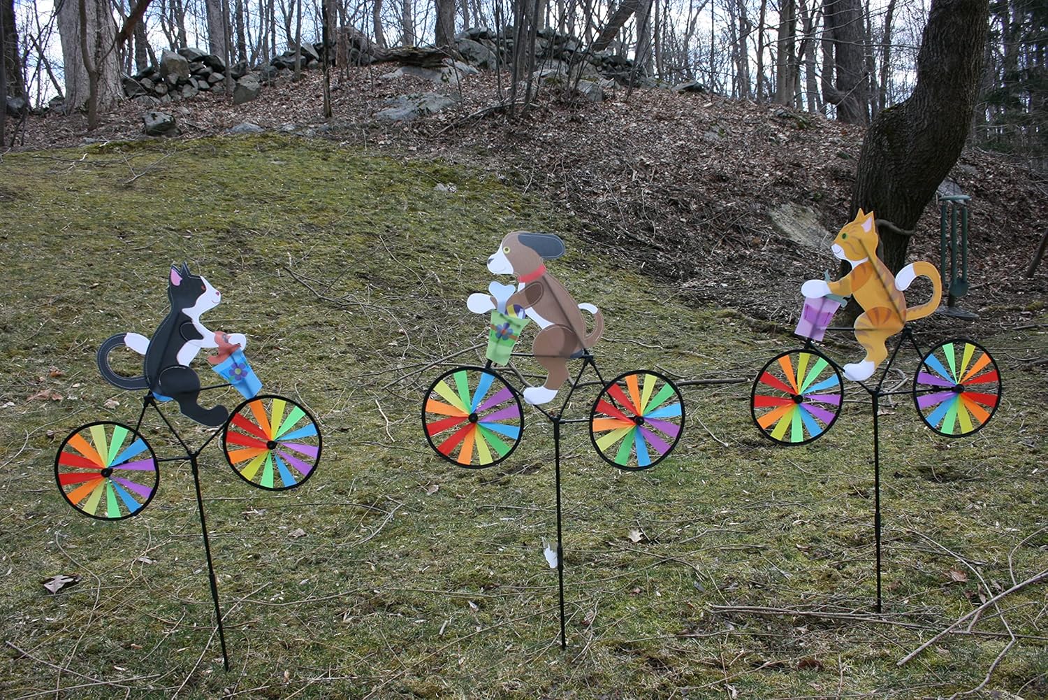 Backyard Wind Spinner Yellow Tabby Cat on a Bicycle Spinner Carrying a Llittle Mouse Pinwheel Windmill Colorful Garden Decoration