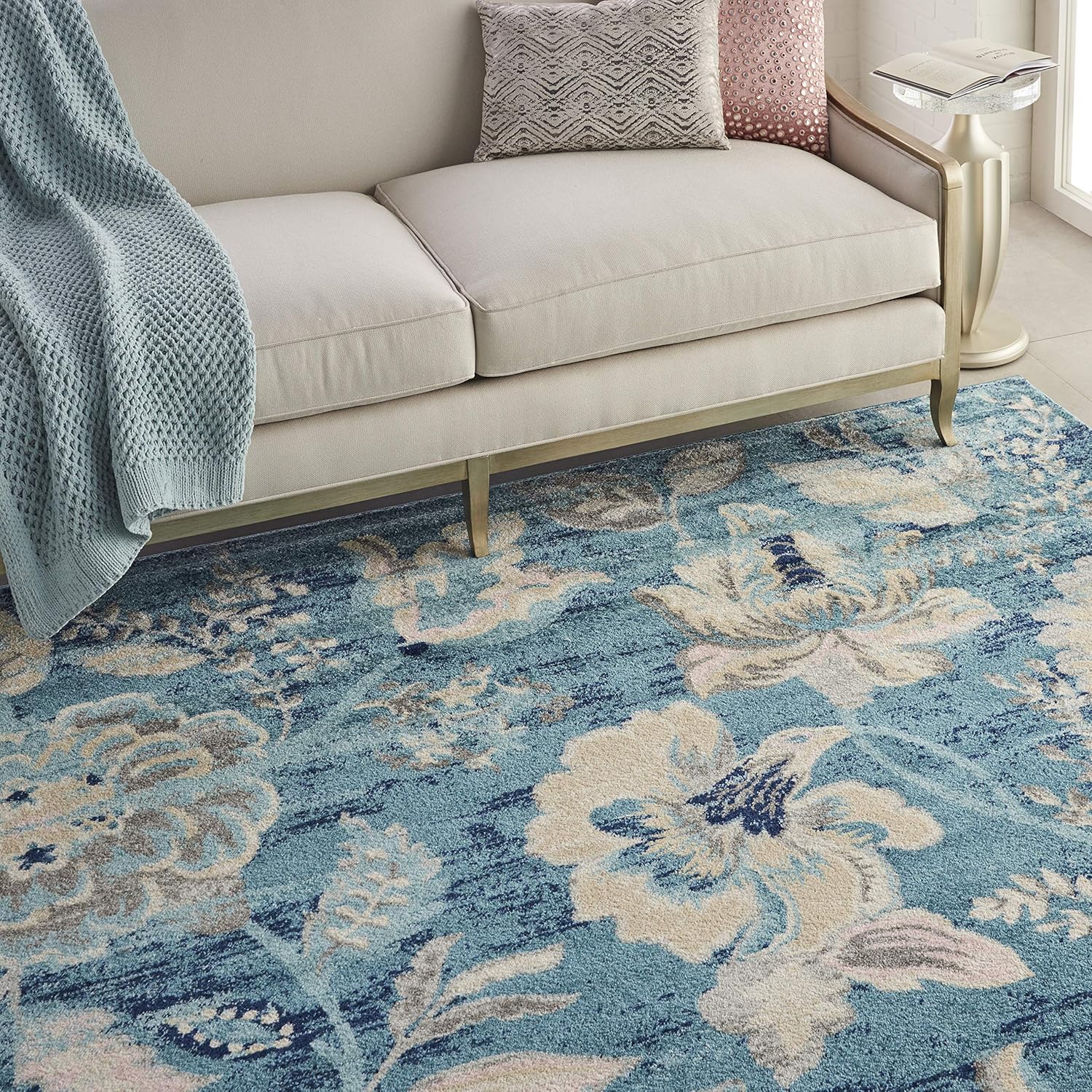 Nourison Home Tranquil Turquoise 8' x 10' Area Rug - Easy Clean, Non Shedding, Bed Room, Living Room, Dining Room, Kitchen (8' x 10')