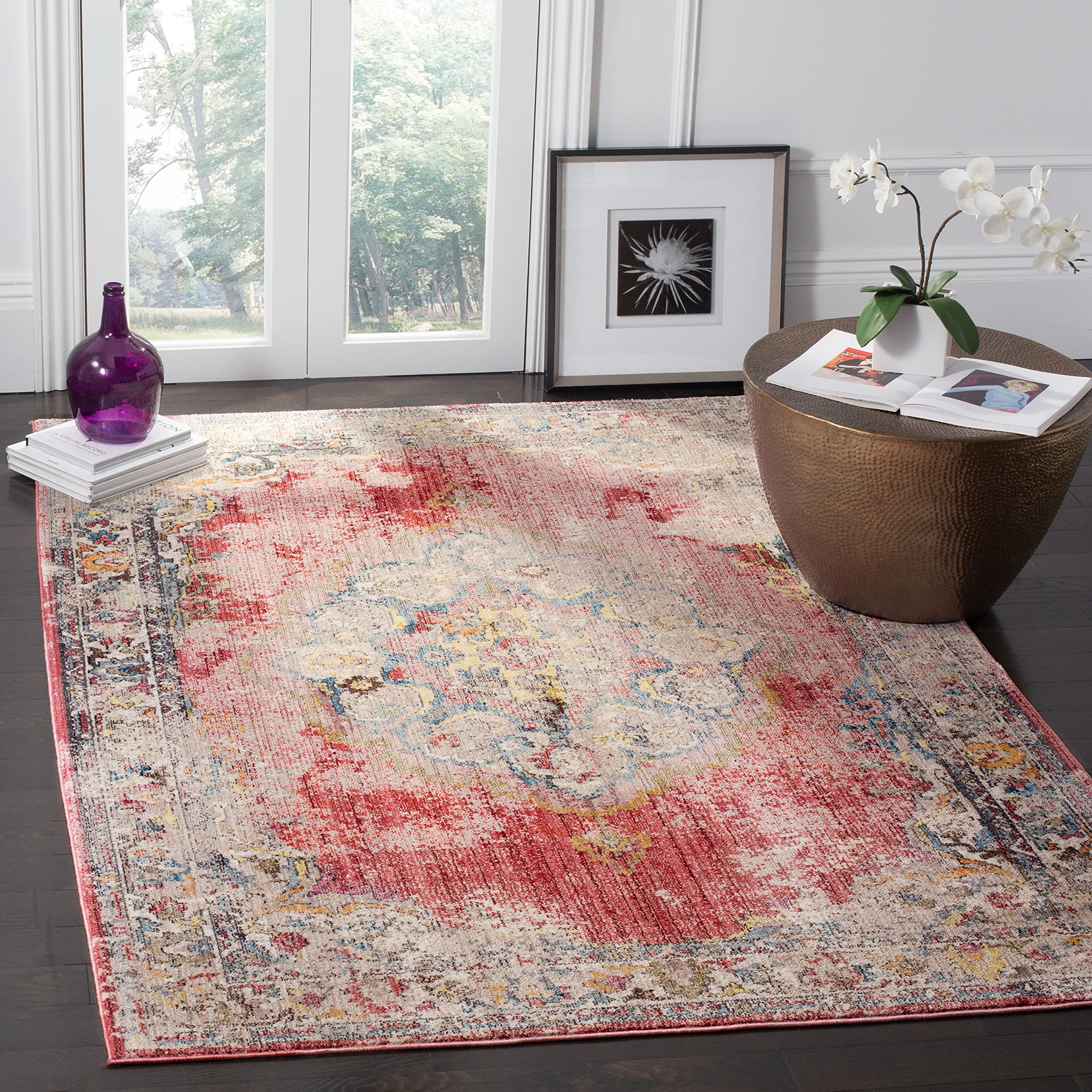 Safavieh Trendy New Transitional Indoor Woven Rectangle Area Rug, Bristol Collection, BTL343, in Fuchsia / Light Grey