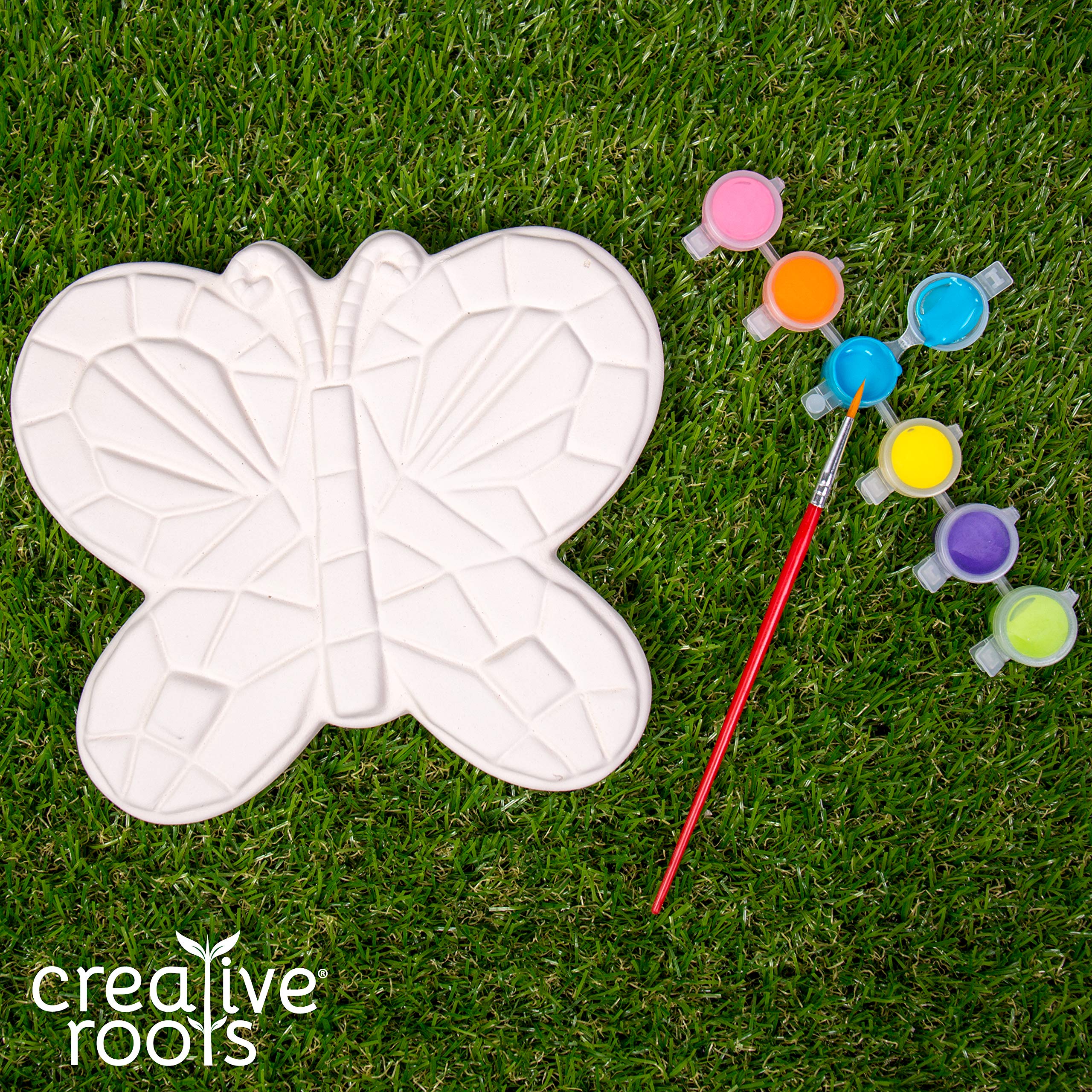 Creative Roots Mosaic Butterfly Stepping Stone Kit, Includes 7-Inch Ceramic Stepping Stone & 6 Vibrant Paints, Paint Your Own Stepping Stone, DIY Stepping Stone for Kids Ages 8+ White — Amazon image 2