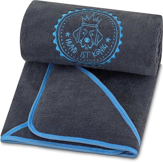 HUND IST KÖNIG Hundehandtuch extra saugfähig - Hunde Handtuch saugstark aus Mikrofaser mit 4 Eingriffen - Weiches XL Microfaser Handtuch für Hunde - Premium Hunde Trockentuch, schnell trocknend product image