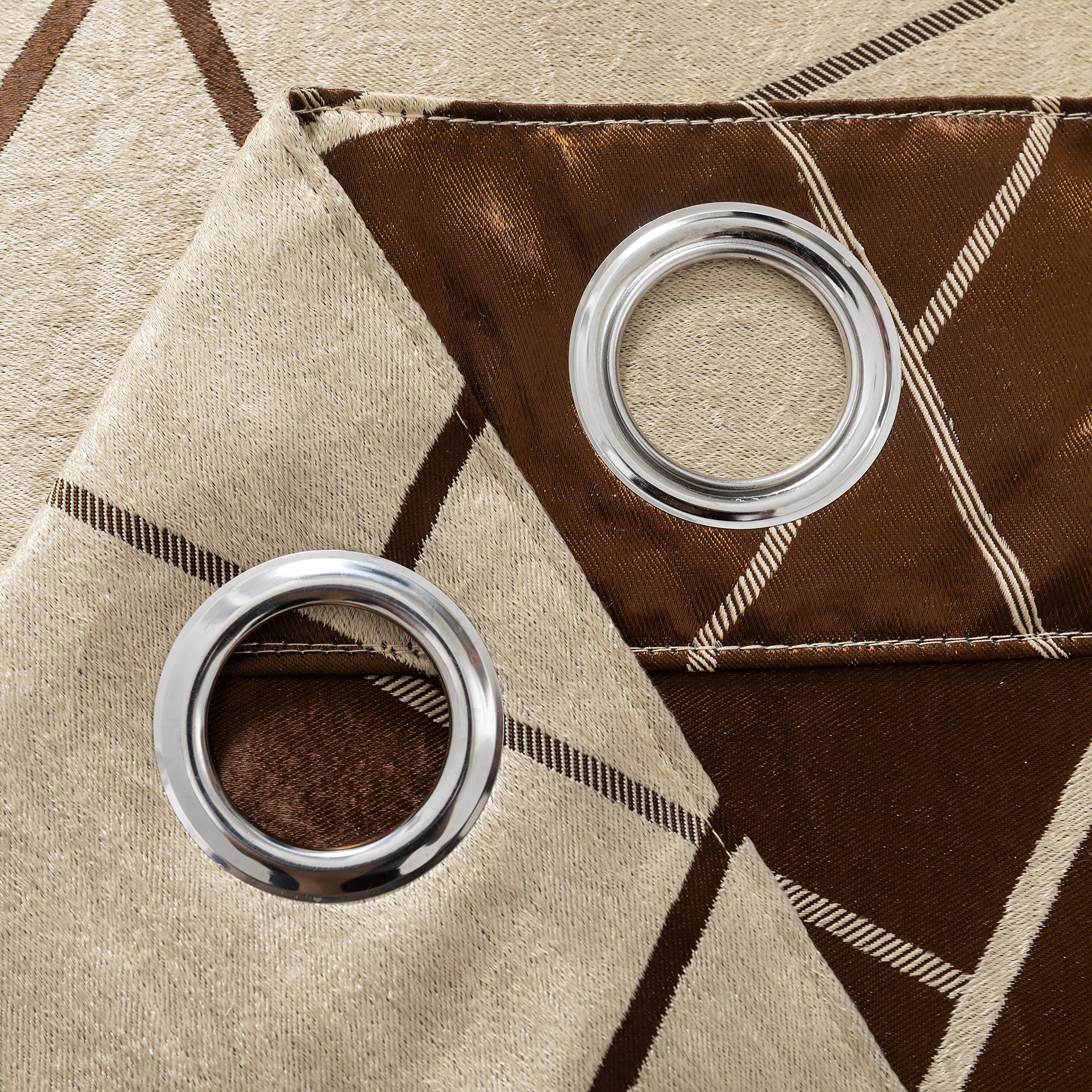 GIRASOLE HOME Paire de rideaux beige occultants fantaisie géométrique, marron, pour salon, chambre, bureau, balcon, porte, fenêtre, 2 panneaux avec œillets (beige et marron, 140 x 280 cm)