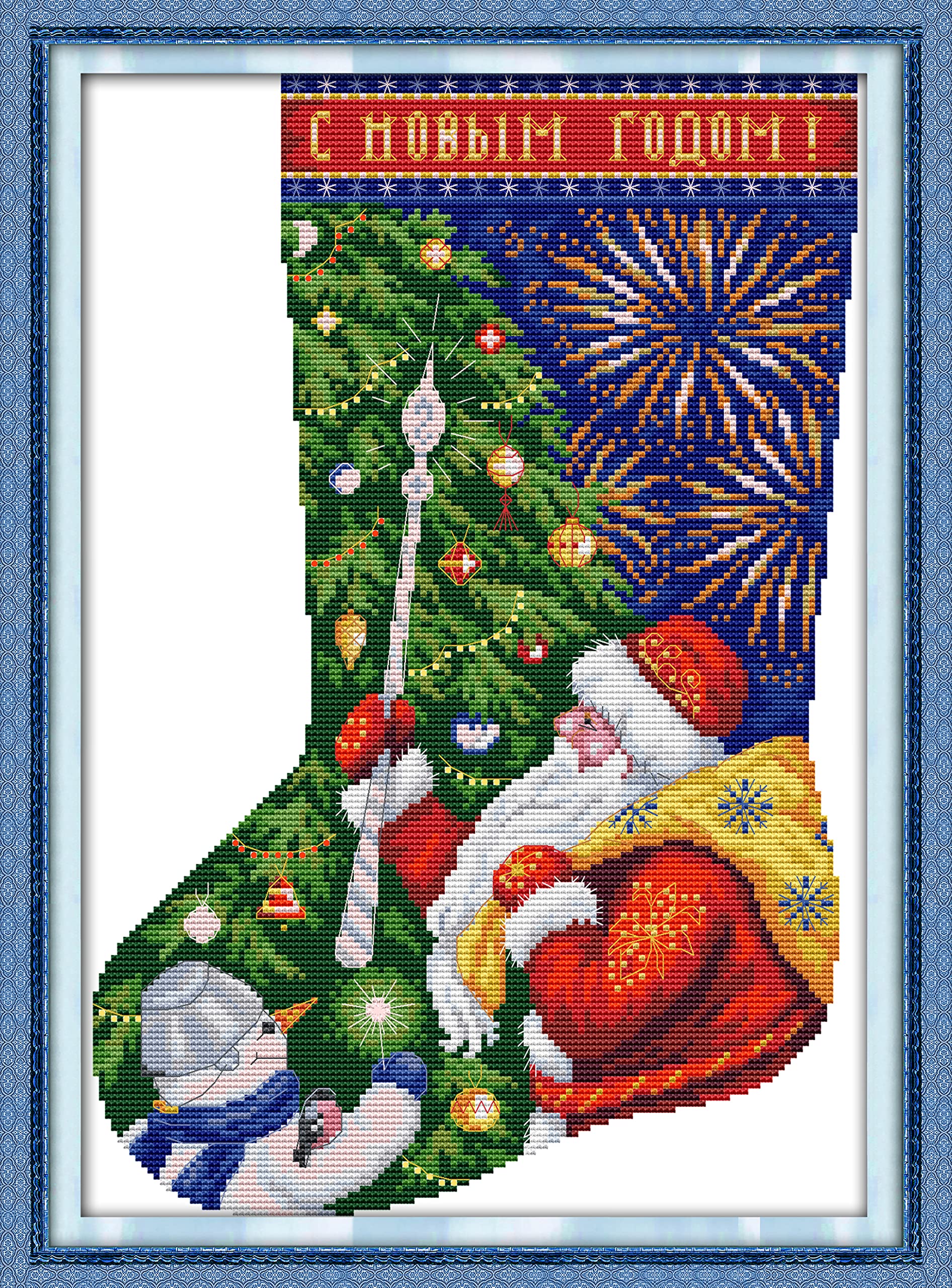 Howie's Needlepoint Cross Stitch Kits, 14CT Pre-Printed Christmas Pattern Embroidery Kits, Full Range of Stamped Starter Needlework Kits (Christmas