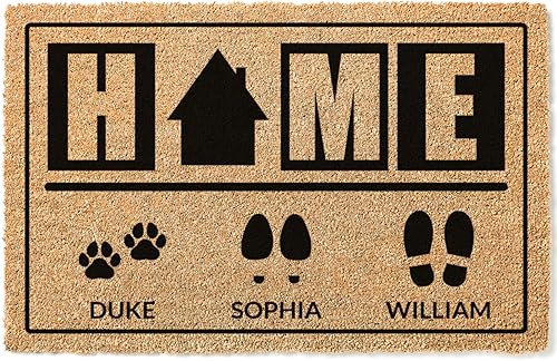 Felpudo personalizado de fibra de coco  Personalizado con 3 nombres y 9 iconos  3 tamaños  Regalos de inauguración de la casa  Elegante felpudo para