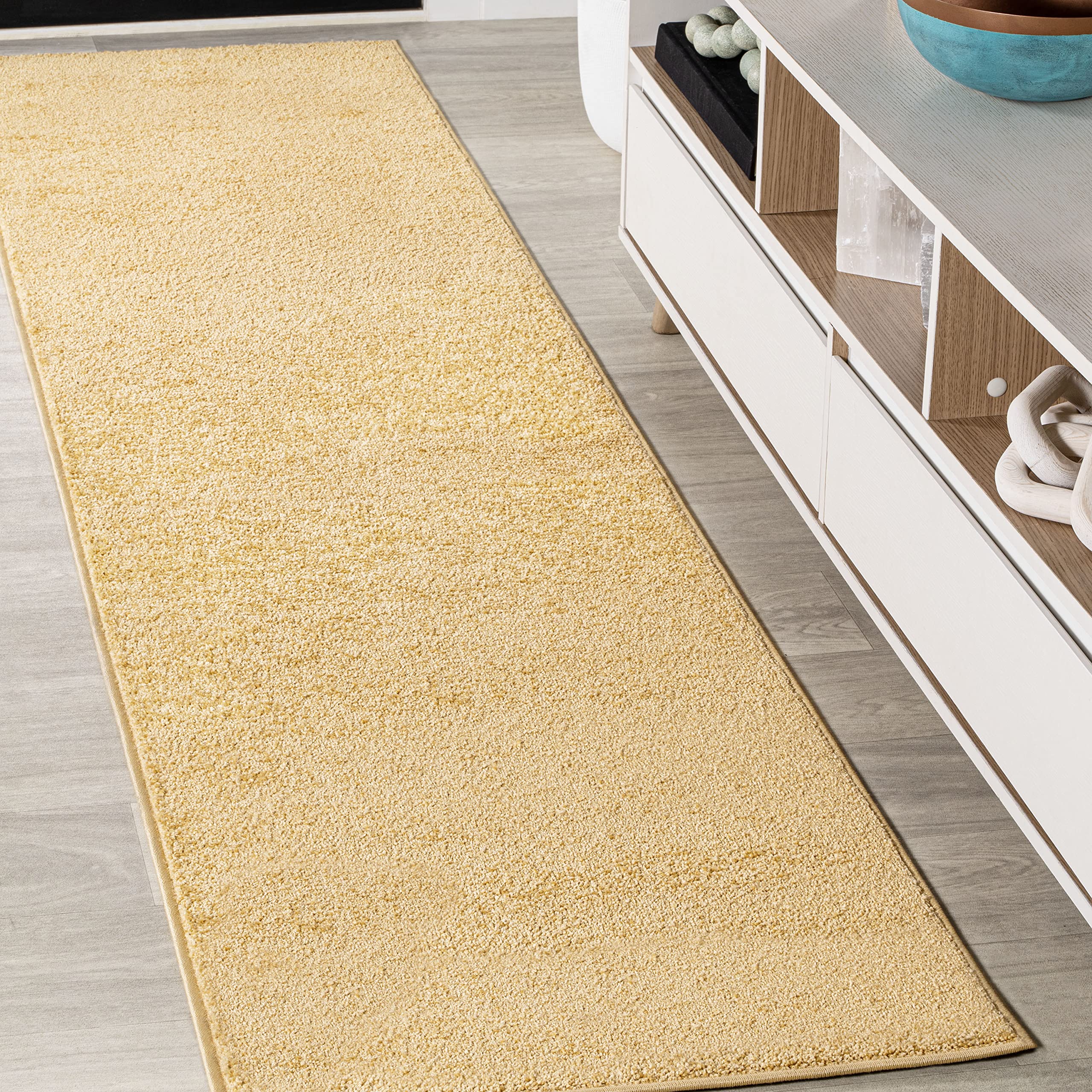 JONATHAN Y Haze Solid Low-Pile Mustard Runner Rug 2x10, Coastal,Bohemian,Minimalist,Classic, Easy-Cleaning for Living Room,Bedroom,Kitchen,Pet