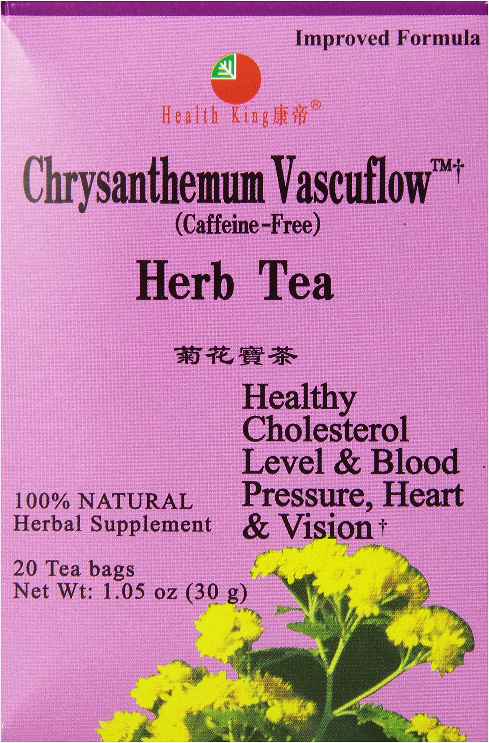 Chrysanthemum Vascuflow Herb Tea, Teabags, 20 Count Box