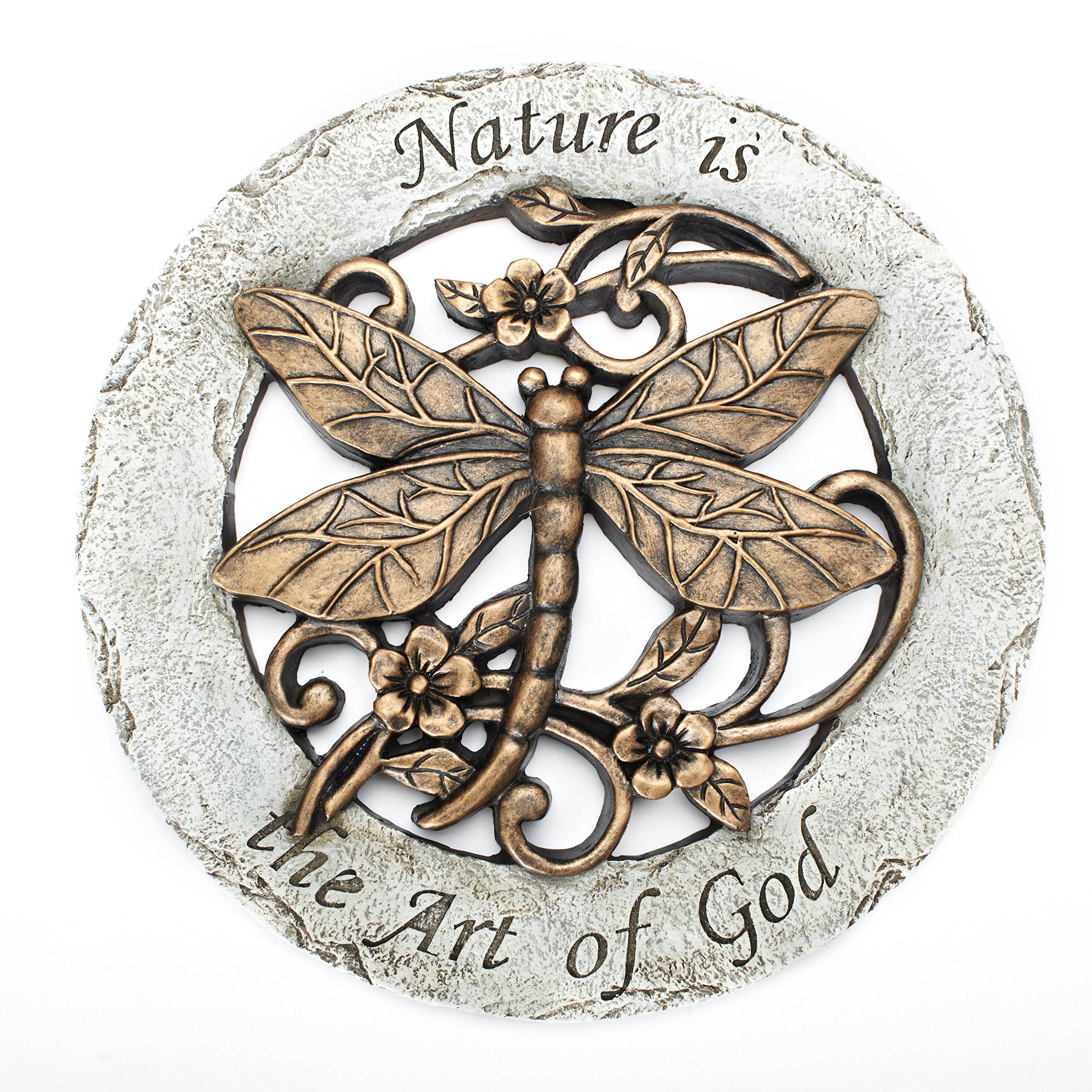 Roman Nature is the Art of God Dragonfly 12 inch Round Dolomite Resin Stepping Stone