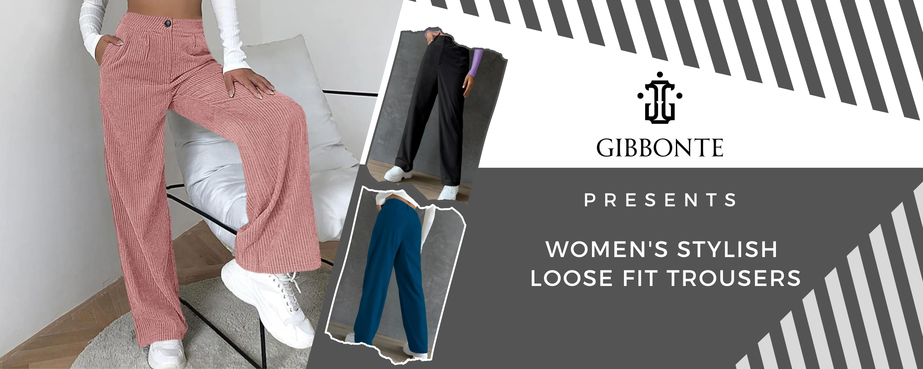 Buy GIBBONTE Women's Lycra Blend Baggy Fit Trousers for Everyday