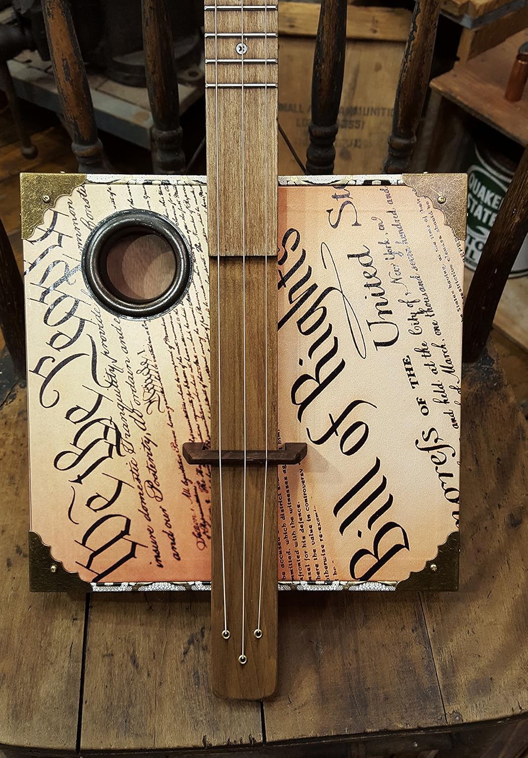 "Founder's Faith" Patriotic American Cigar Box Guitar - Acoustic/Electric 3-string - Made in the USA!