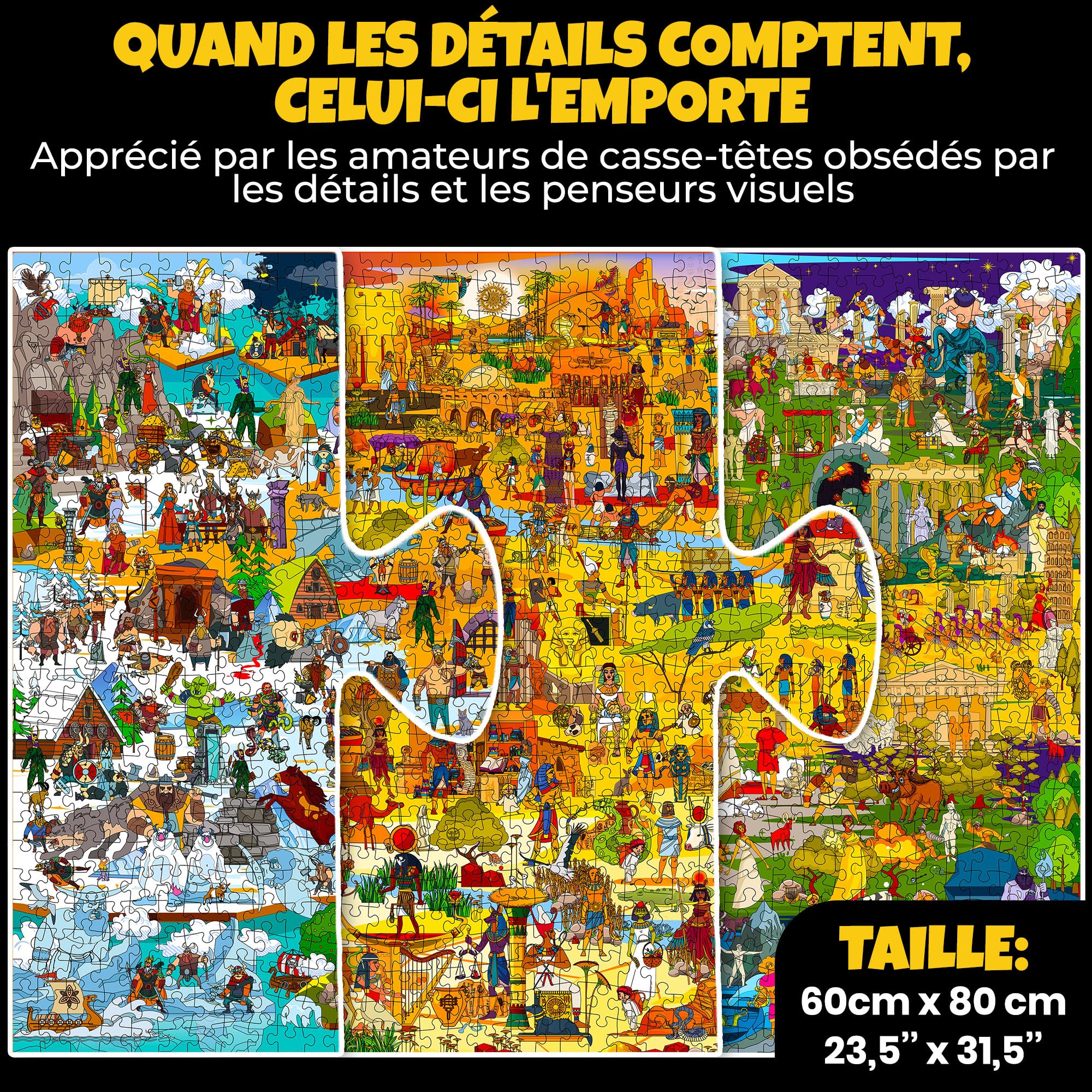 Puzzle pour Adultes - Puzzle 1000 Pieces Adulte | Dieux Nordiques, Grecs, Égyptiens - Lot de 3 Puzzles Pour Adultes de 1000 Pièces – Secrets Cachés et Histoire Audio Amusants