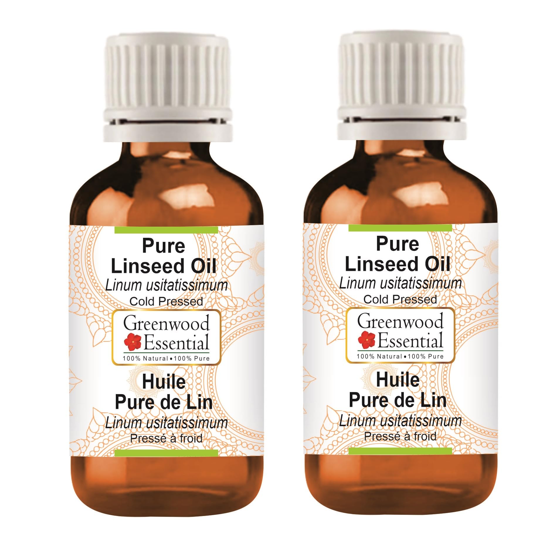 Greenwood Essential Huile de lin naturelle pure (Linum usitatissimum) pressée à froid 100 ml x 2 (6,76 oz)