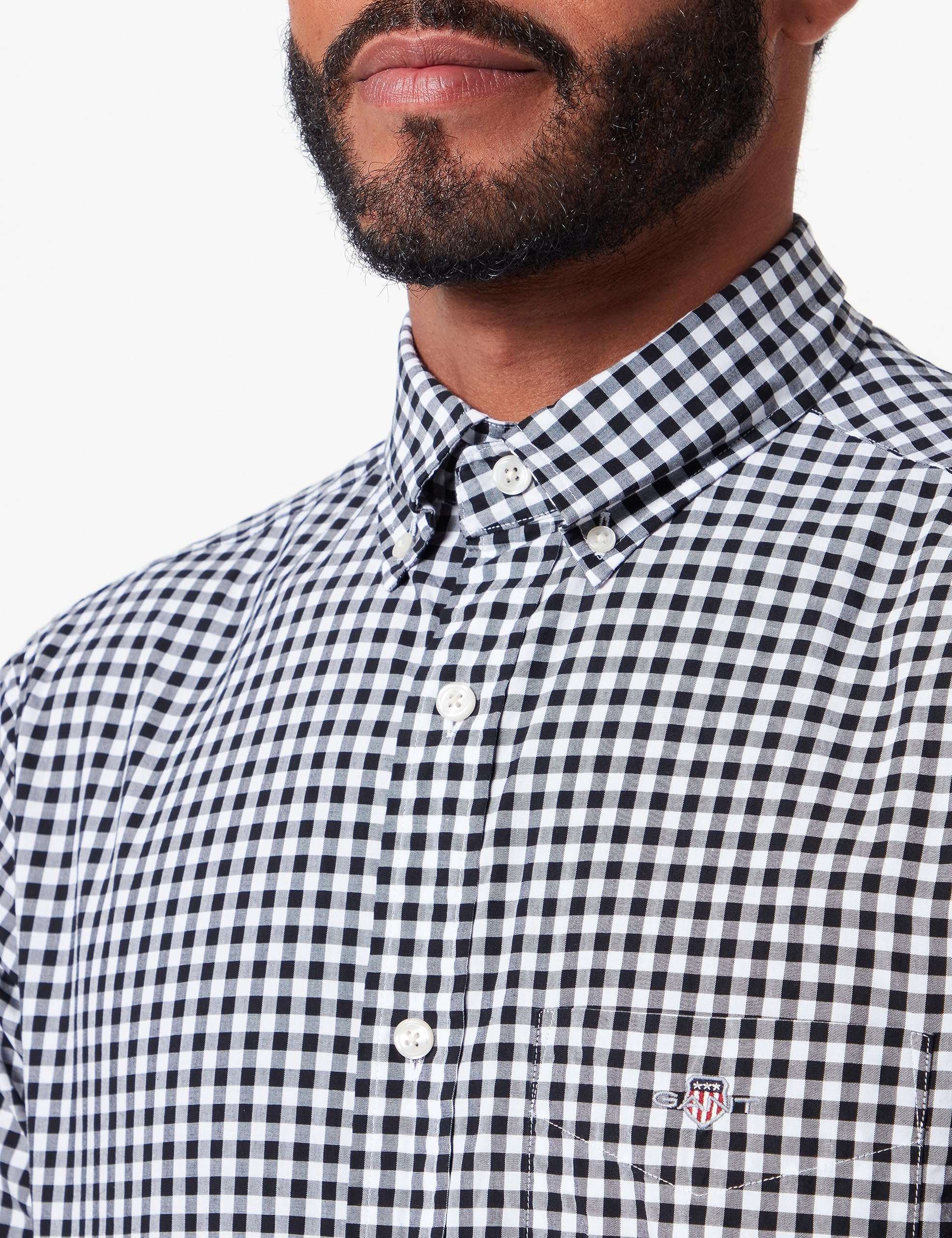 GANT Koszula męska REG POPLIN Gingham, czarna, XL, Czarny, XL