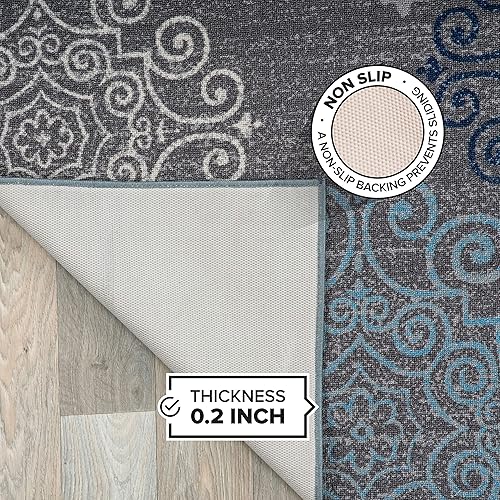 Miniatura 5 de Rugshop Alfombra antideslizante con diseño moderno de remolinos florales, 2 x 10 pies, color gris