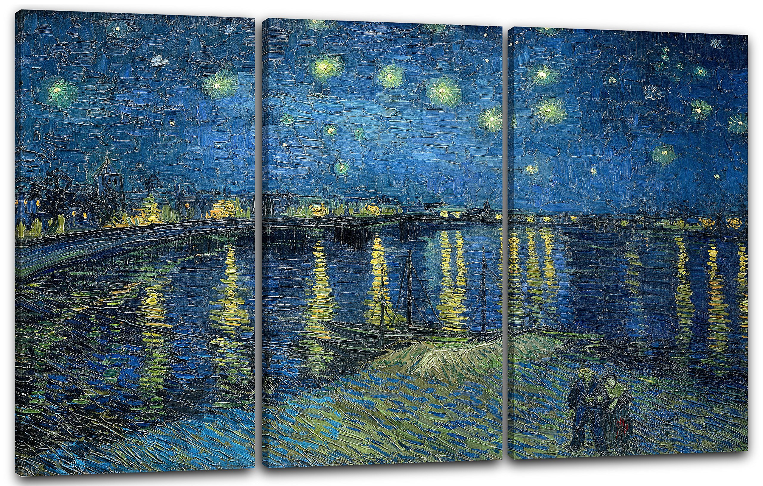 Printed Paintings Leinwand 3-teilig(120x80cm): Vincent van Gogh - Sternennacht über die Rhône (18