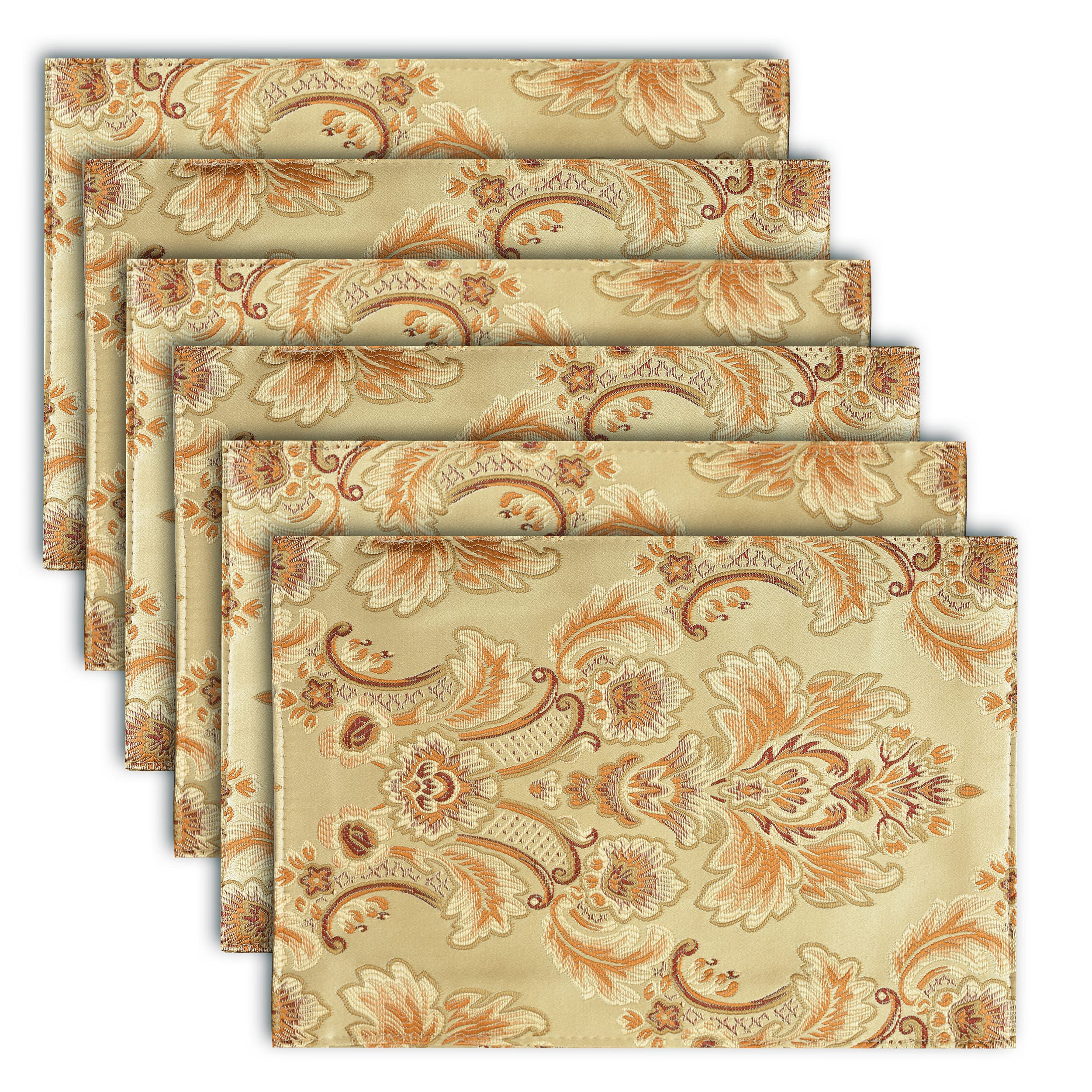 NYSMXF Luxury Dinner Table Runner and Placemats Set of 6, Gold Farmhouse Boho Fabric Cloth Place Mats, Perfect for Dining Room Decor, Washable Indoor