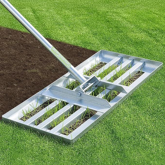 Lawn Leveling Rake 30″ x 10″ – Heavy Duty Carbon Steel Ground Leveler Tool for Yard, Soil, Sand & Grass – Professional Landscape Rake for Lawn, Garden & Golf Course