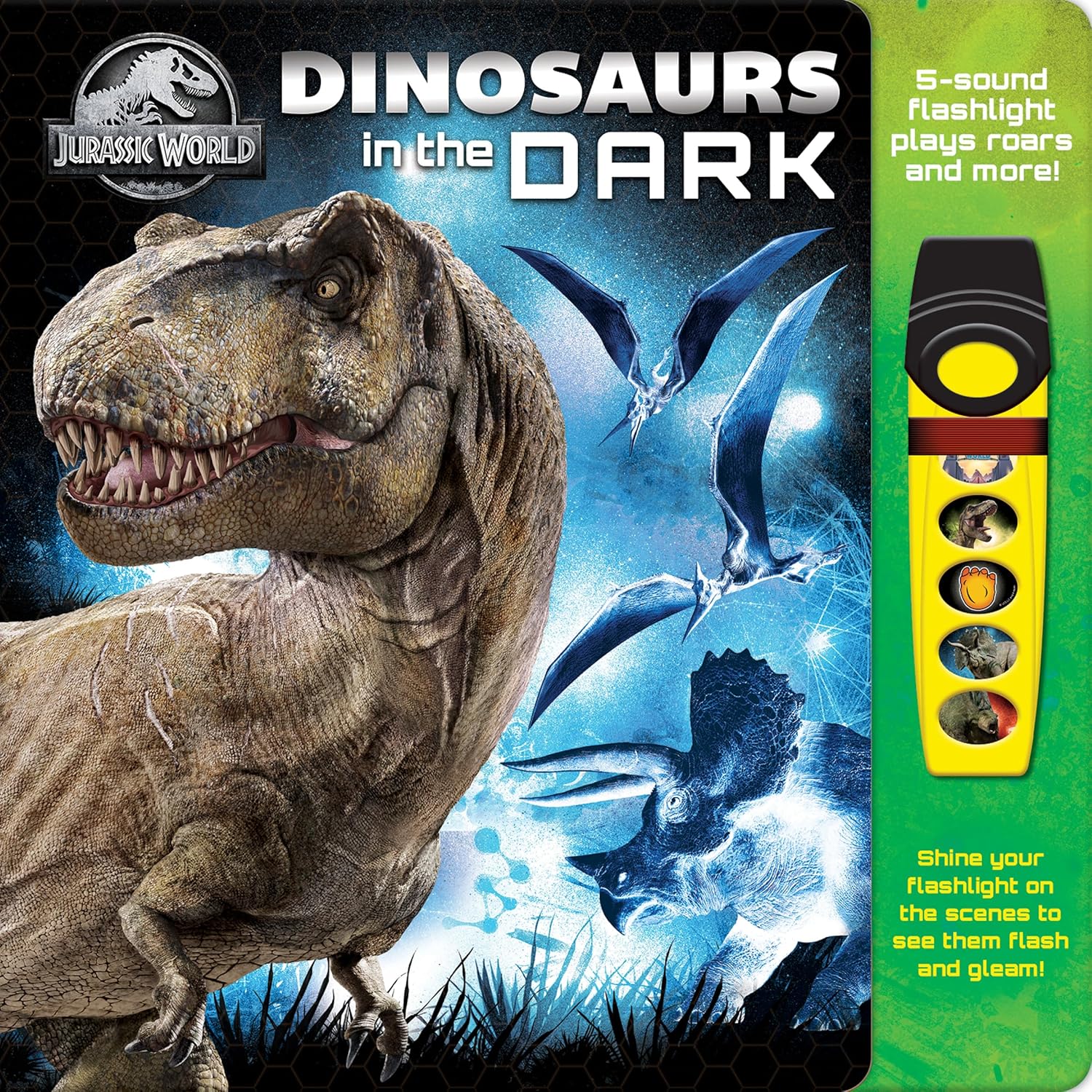 Jurassic World Dinosaurs in the Dark Sound Book and Flashlight Toy Set PI Kids      Board book – Sound Book, September 14, 2021