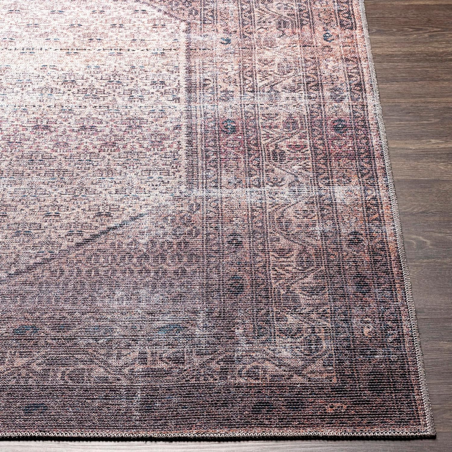 Mark&Day Washable Rugs, 5x7 Hayri Traditional Plum Area Rug, Purple Beige Carpet for Living Room, Bedroom or Kitchen (5'3 x 7'3, Machine Washable)