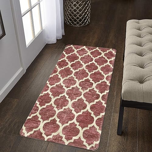 Lahome Alfombra marroquí lavable 2' x 4' alfombra roja antideslizante para pasillo, alfombra de lavandería y alfombra para cuarto de servicio,