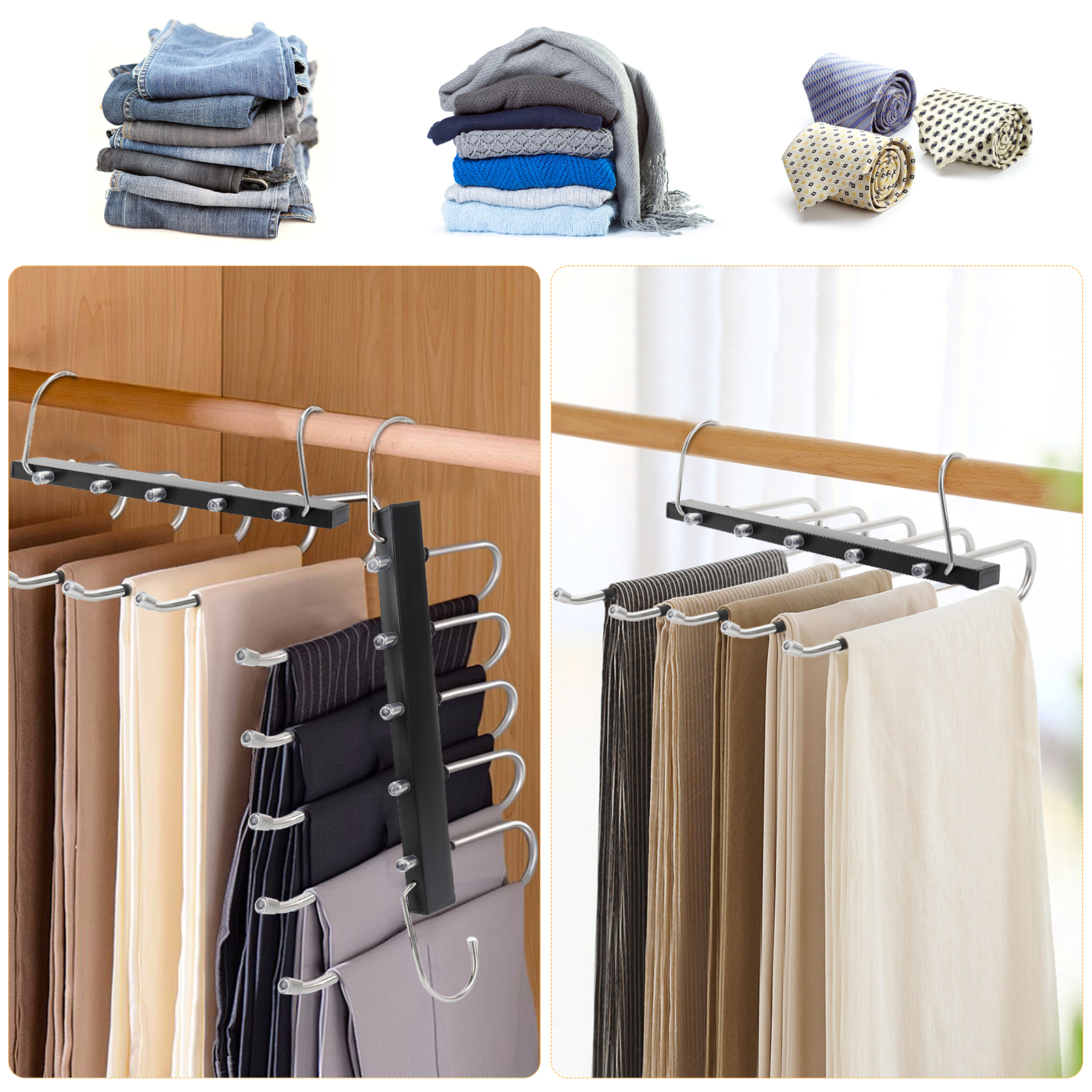 Cintres Gain De Place Pour Pantalons - Lot De 2, 5 Couches - Range Jeans, Jupes, Écharpes