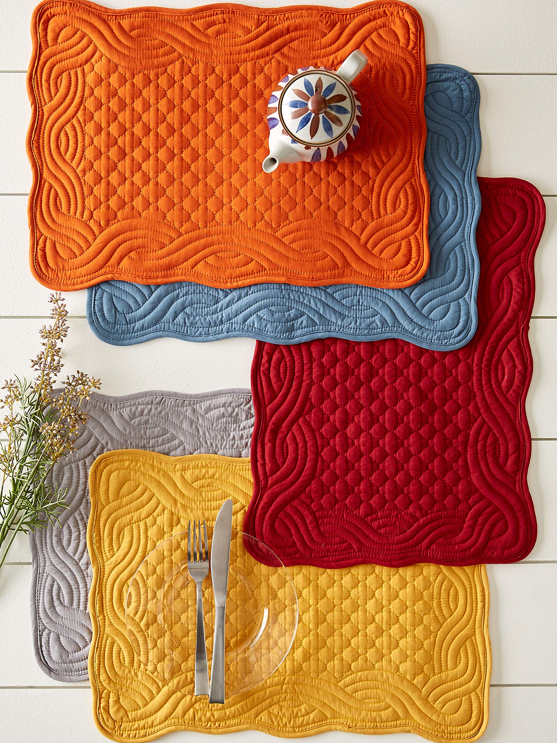 DII Juego de manteles Individuales Acolchados de la colección Farmhouse, “Pumpkin Spice”, 6 Piezas