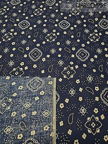 Miniatura 2 de Tela de polialgodón con estampado de cachemira, 60 pulgadas de ancho, vendido por The Yard (azul marino)