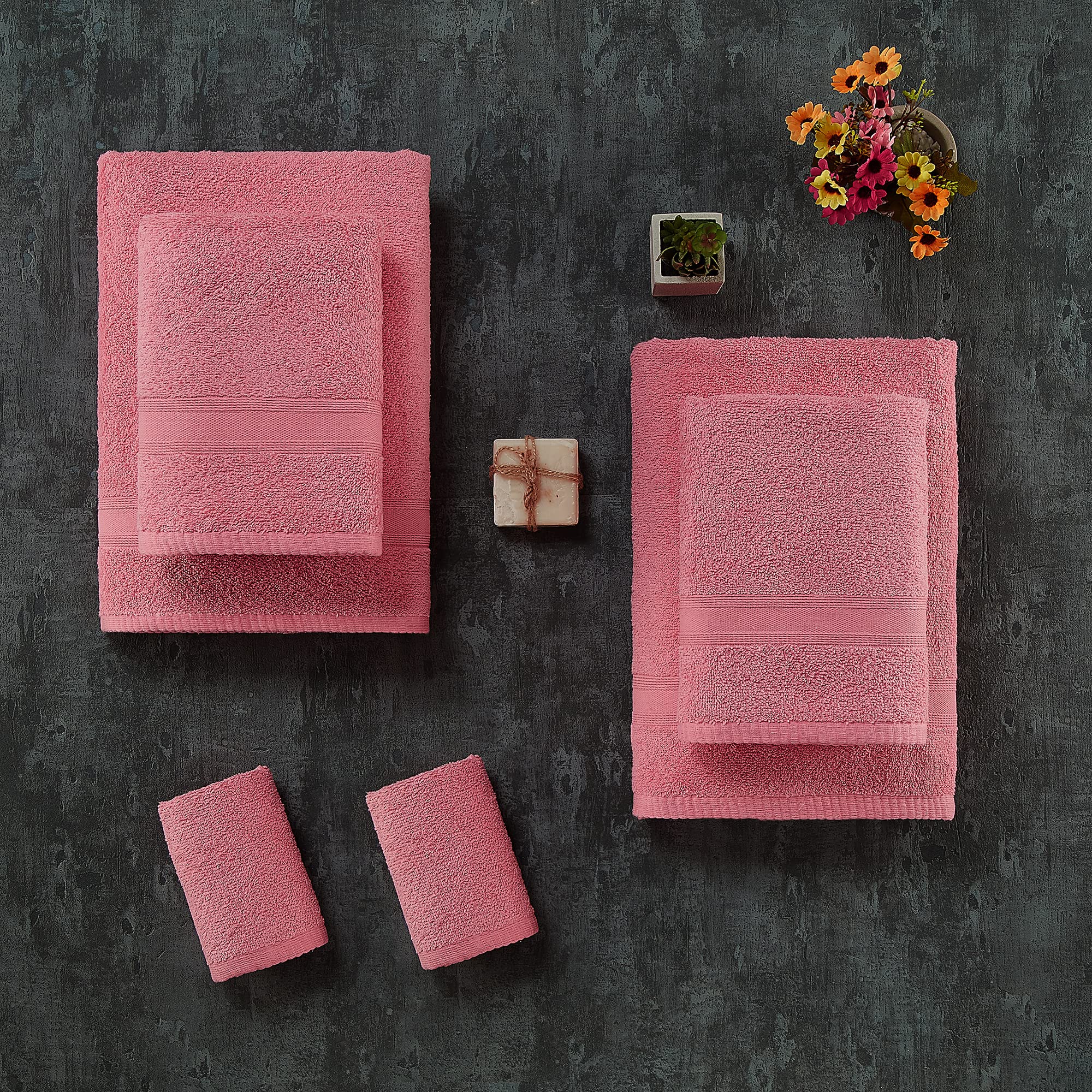 Tuiste Set Asciugamani Bagno Rosa Antico, Hotel, Cotone, 2 Telo Doccia 70x140cm + 4 Asciugamani 50x90cm + 2 Asciugamani Ospiti 30x50cm, Asciugamani Bagno Viso e Bidet, Morbidi, Assorbenti