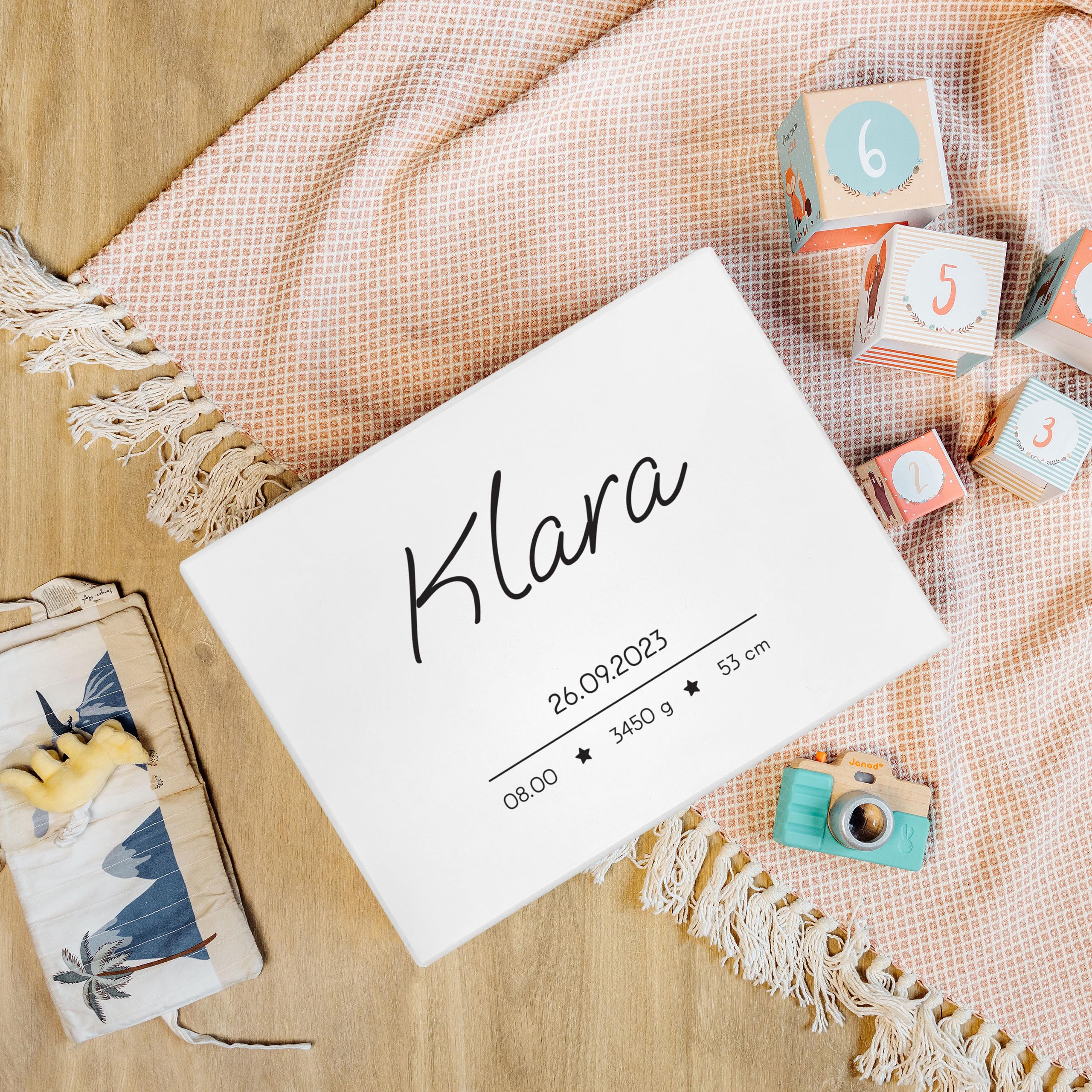 Creative DECO Blanca Caja de Recuerdos Personalizada para Bebés/Regalo | Nacimiento Personalizado con Nombre | Minimalista Estrellas | Cajas de Madera Personalizadas para Niños | para Niño y Niña